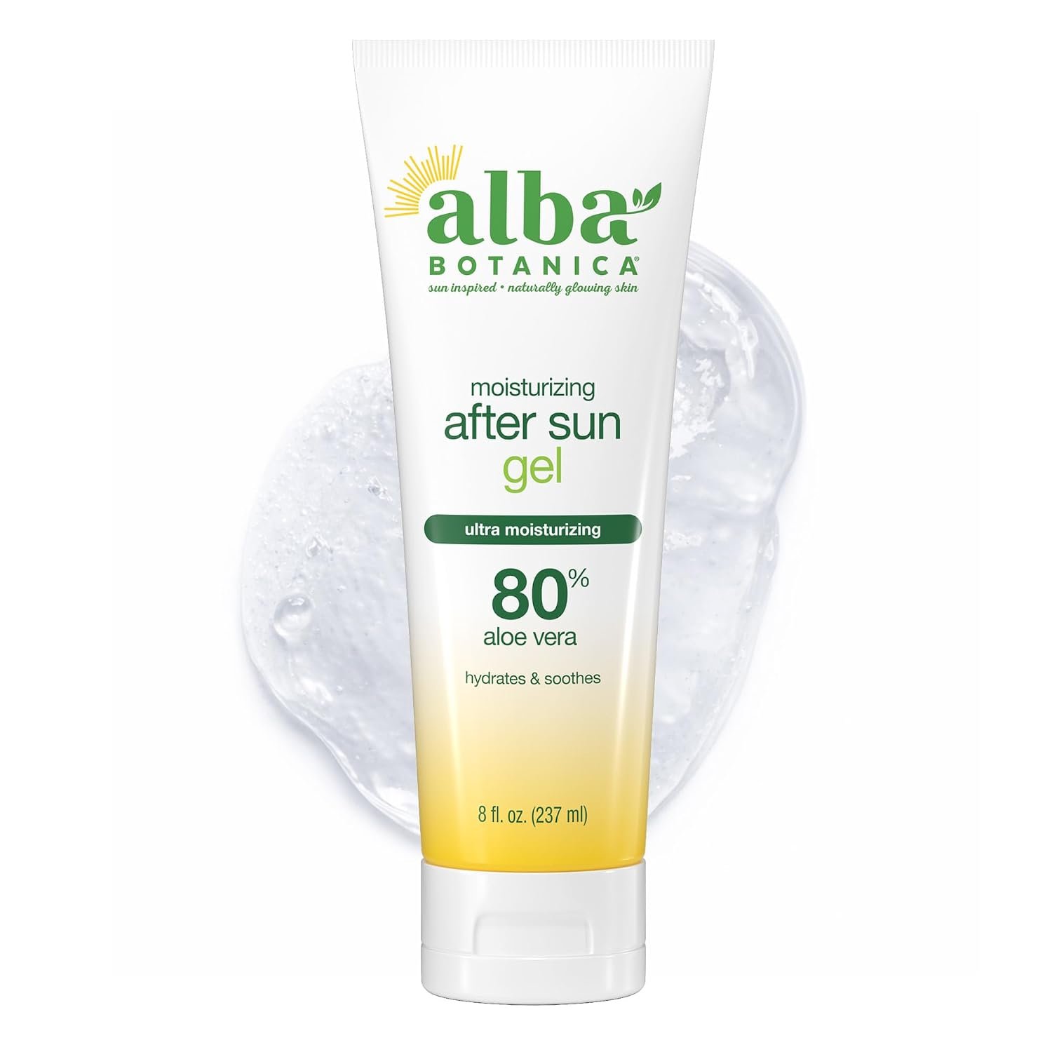Alba Botanica Aloe Vera Gel for Skin, Cooling After Sun Treatment for Face and Body, Made with Purity Certified 80% Aloe Vera Gel Formula, 8 fl. oz. Tube (Packaging May Vary)