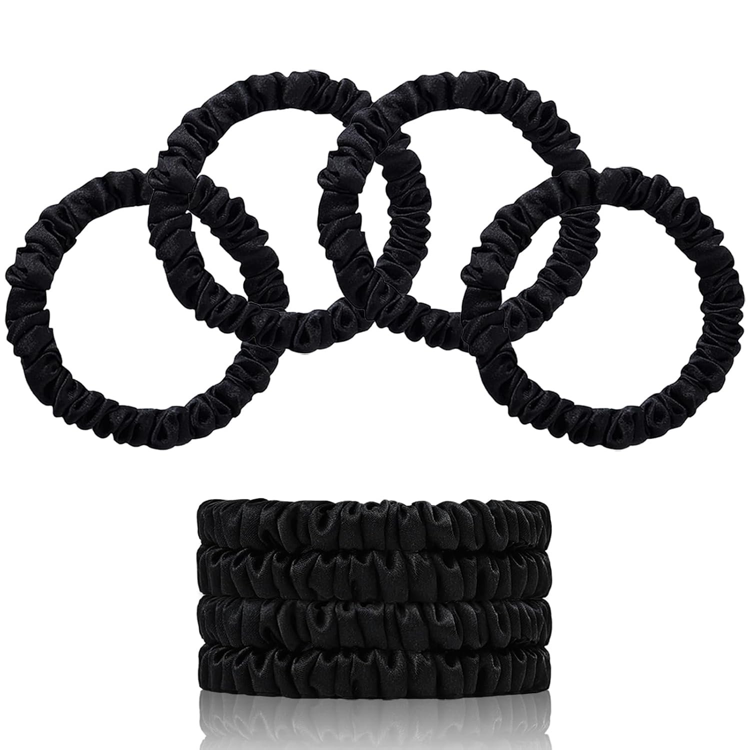 100% Mulberry Silk Hair Ties 4PCS, Silk Scrunchies for Women | 22 Momme 100% Mulberry Silk | No Damage & Anti Frizz | Ideal for Hair Care | Black