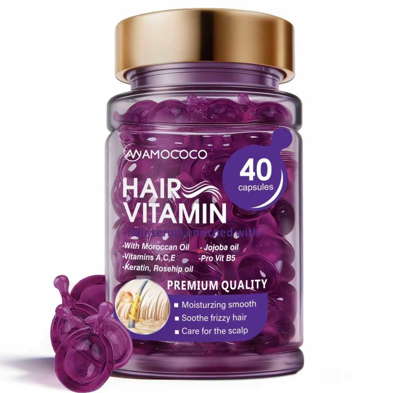 Hair Oil 40 Capsules with Keratin, Argan Oil & Jojoba Oil, Nourishing & Strengthening Hair for Dry, Damaged Hair, Frizz Control & Softness for Women & Men