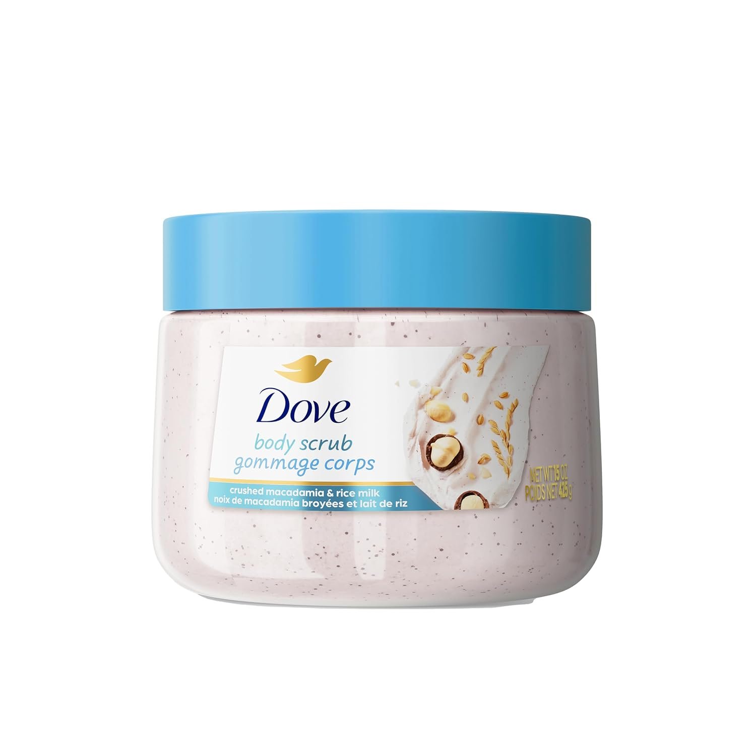 Dove Body Scrub Macadamia & Rice Milk, 15 oz | Exfoliating body scrub that deeply nourishes and reveals soft, smooth and radiant skin