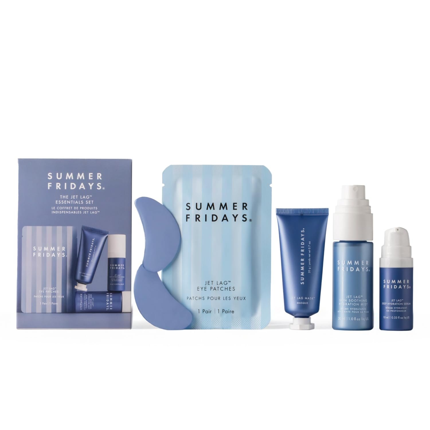 Summer Fridays Jet Lag™ Essentials – Mini Hydrating Skin Care Set With Jet Lag™ Mask, Eye Patches, Deep Hydration Face Serum & Hydration Mist – Travel Size Skincare Kit & Gift Set (4 Count) | Includes Jet Lag Face Mask, Under Eye Patches, Deep Hydration Face Serum & Mist, Travel Size Skin Care Kit & Gift Set