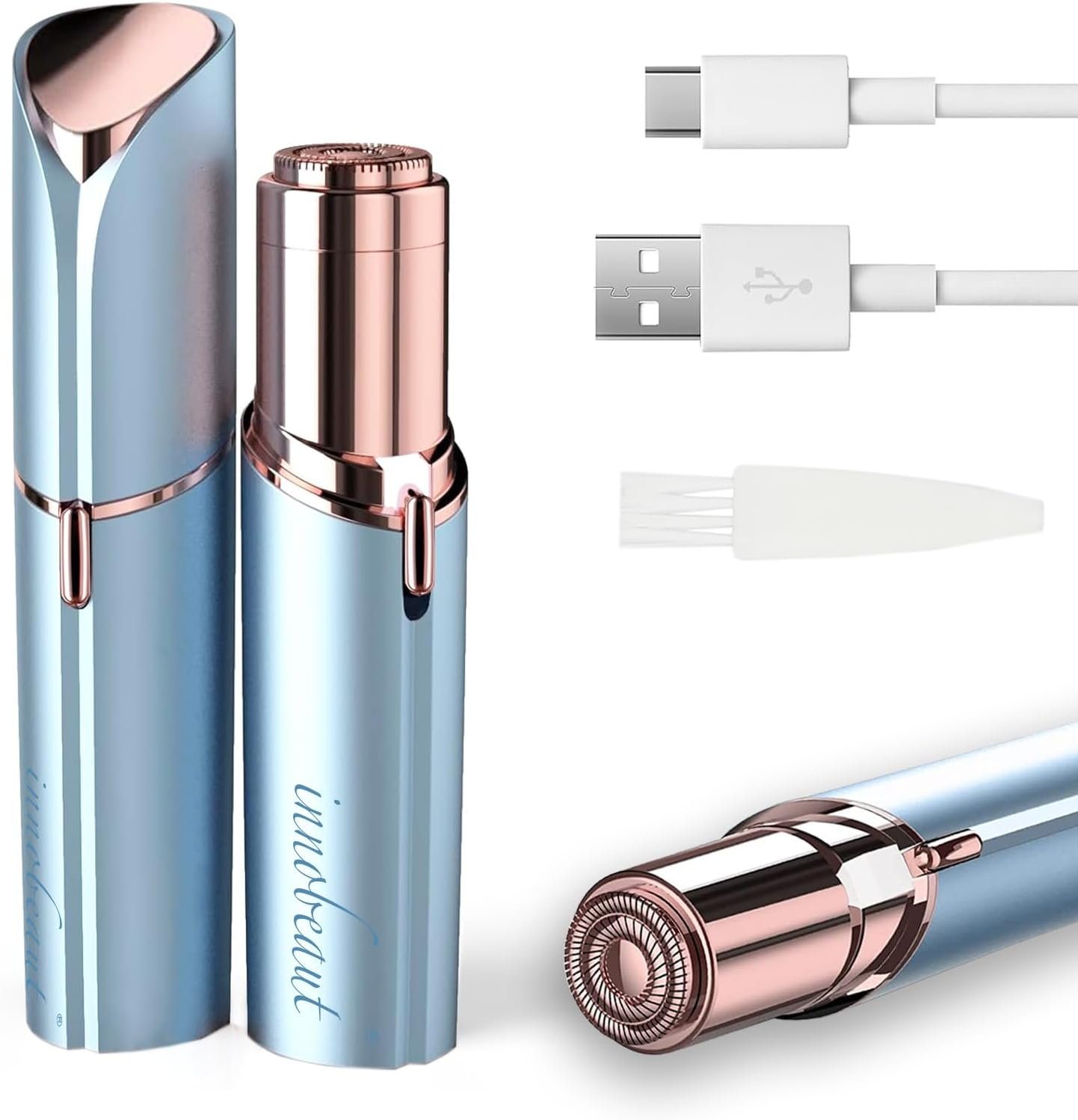 innobeaut Painless Electric Facial Hair Remover for Women, USB Rechargeable | LED reveals fine hairs, Portable face shaver for upper/lip/chin/peach fuzz, Facial hair removal for women,Blue Device only