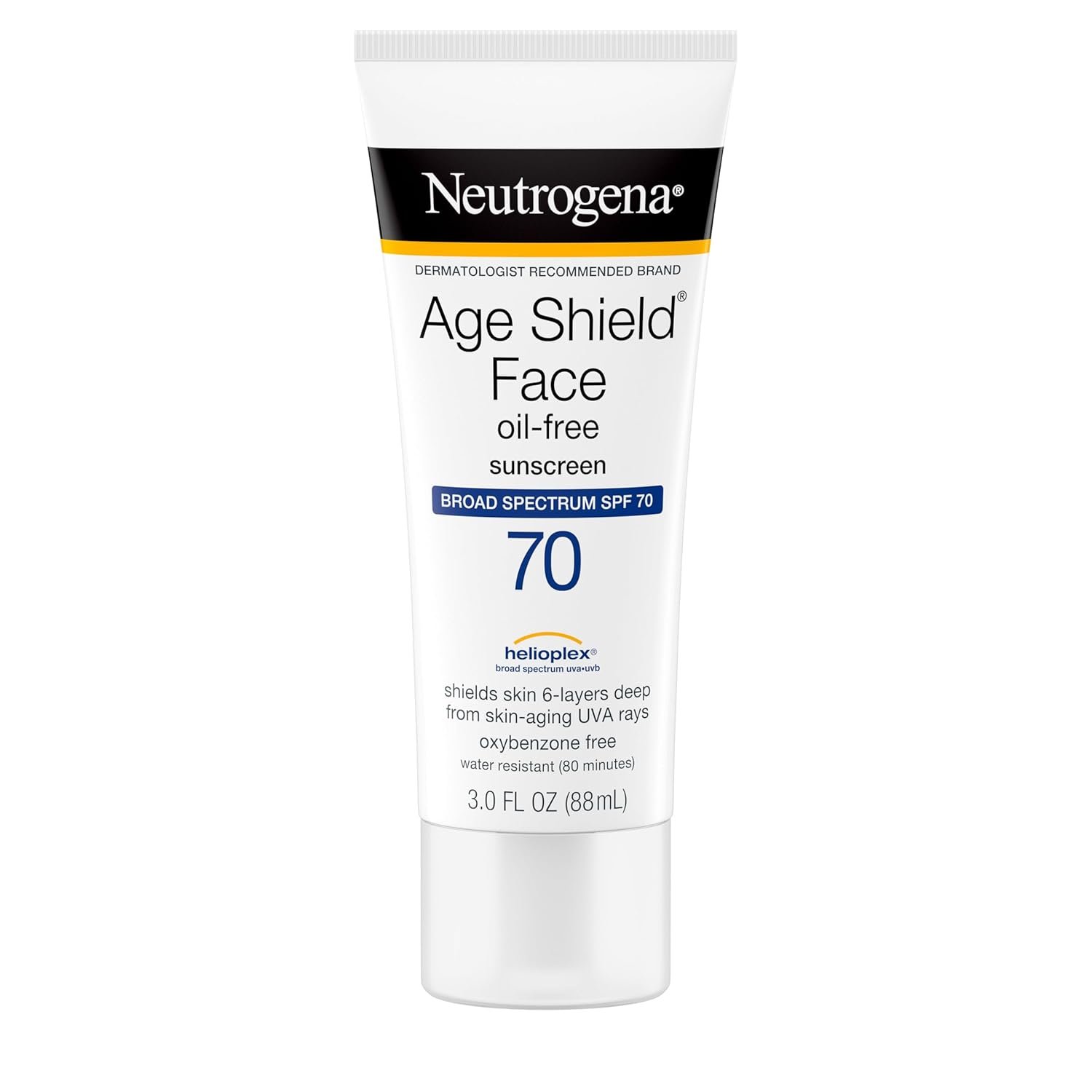 Neutrogena Age Shield Face Oil-Free Sunscreen Lotion with Broad Spectrum SPF 70, Non-Comedogenic Moisturizing Sunscreen to Help Prevent Signs of Aging, PABA-Free, 3 fl. oz. | Non-Comedogenic Moisturizing Sunscreen to Help Prevent Signs of Aging, PABA-Free