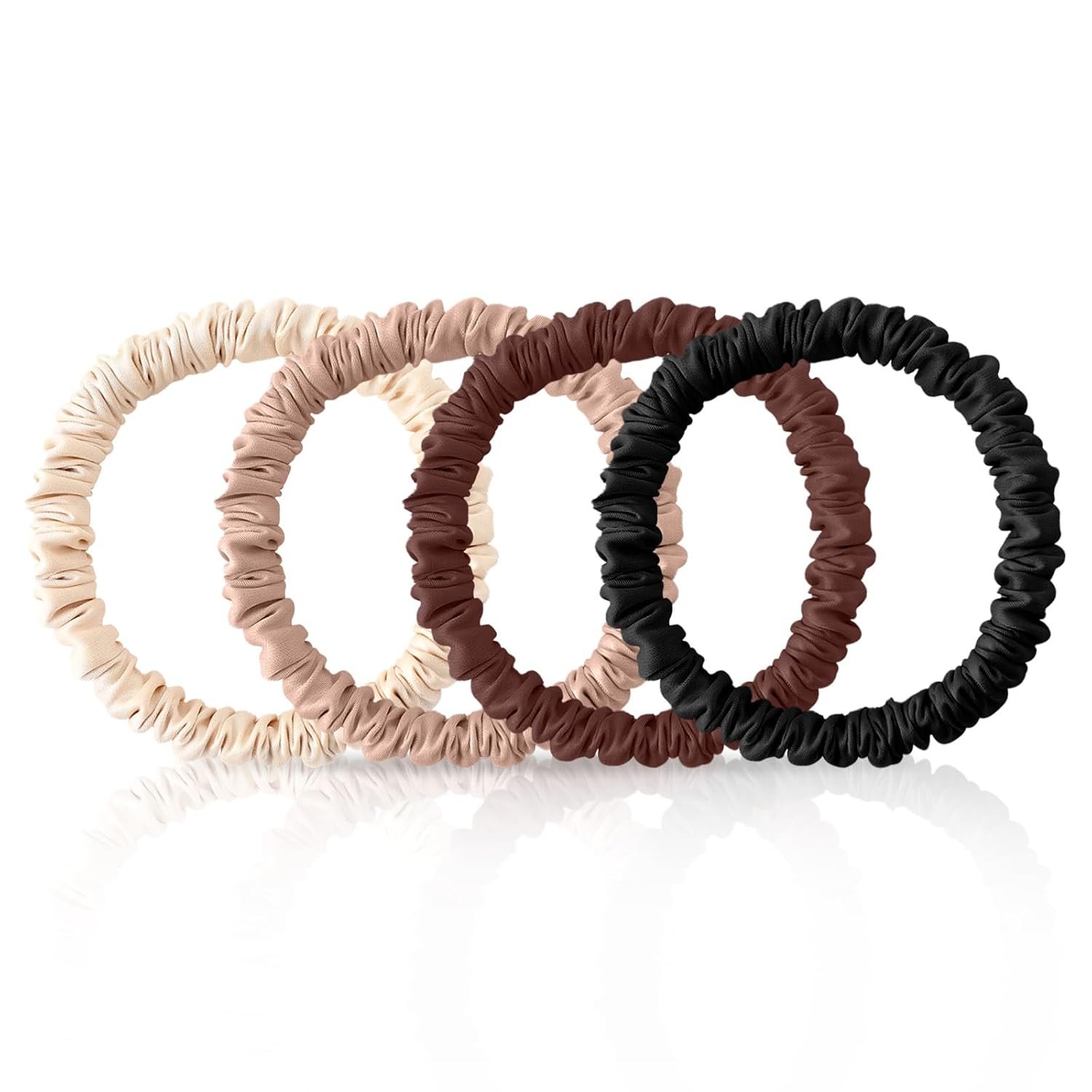 4Pcs Mulberry Silk Scrunchies Set, Silk Hair Ties Elastic for Women, Skinny Scrunchies Reduces Breakage for All Hair Types