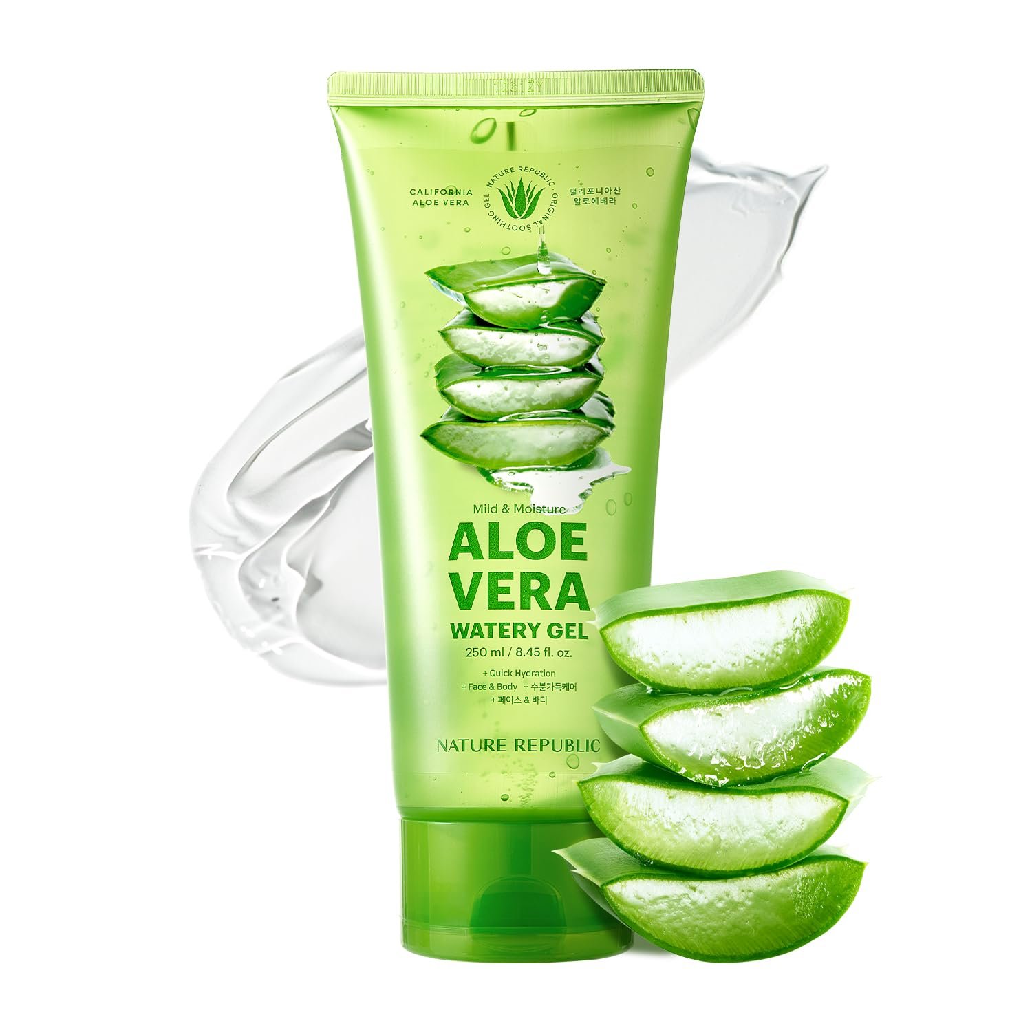 Nature Republic Mild & Moisture Aloe Vera Watery Gel (TUBE) | Quick Hydration & Moisturizing, Fast-Absorbing Non-Sticky Texture, Aftersun Cooling Gel, Korean Skincare, All Skin Types