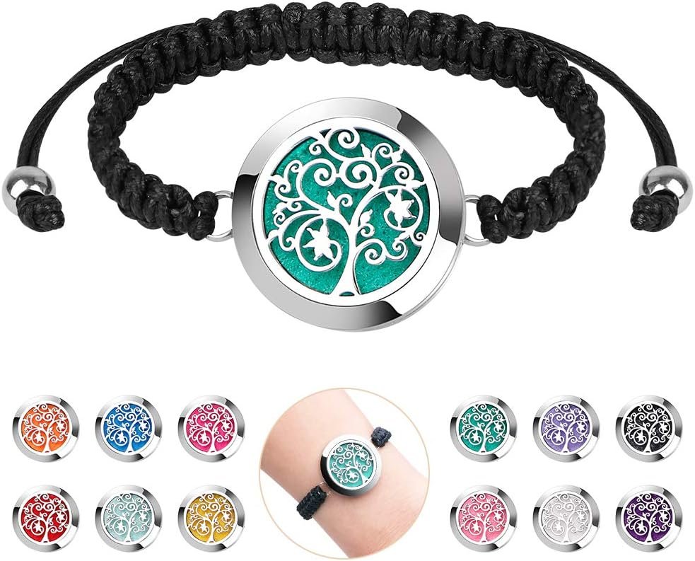 Essential Oil Diffuser Bracelet Set – Stainless Steel Aromatherapy Locket with Adjustable Band, Includes 12pcs Refill Pads Gift for Women