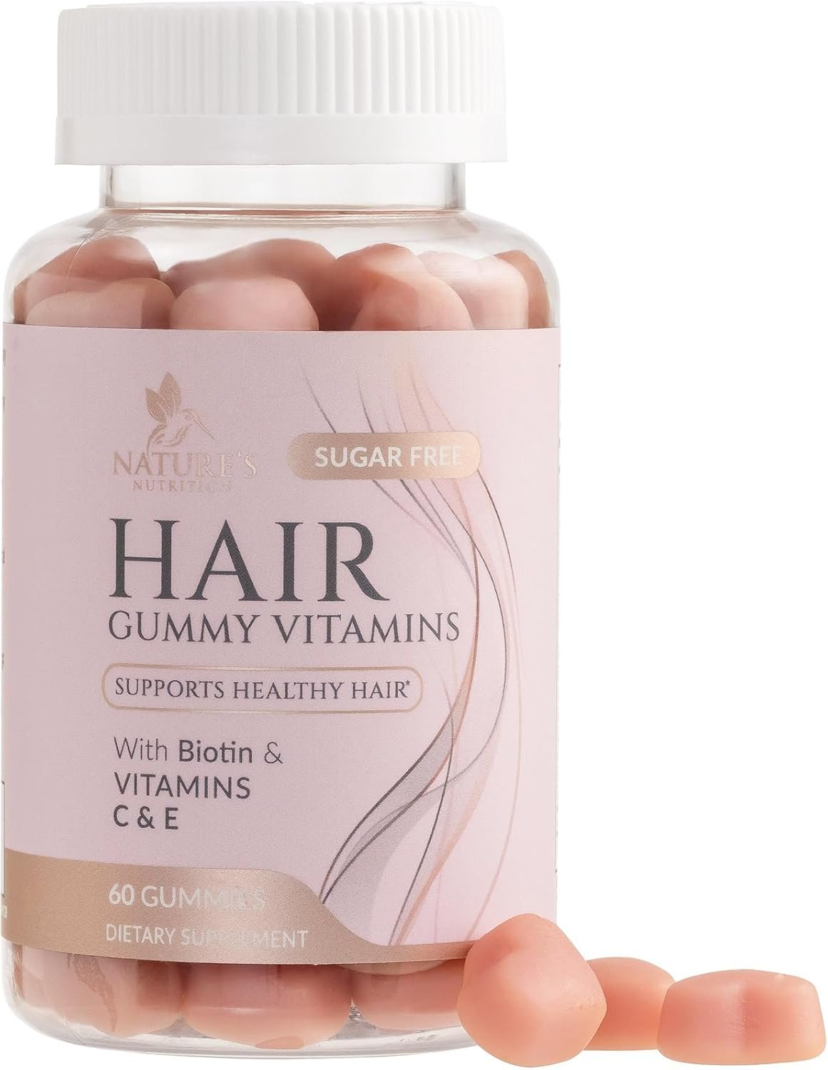Hair Vitamins Gummies – Sugar Free Hair Growth Support Gummy with Biotin 5000 mcg Per Serving, Vitamin A, B12, C, D, E, Folic Acid – Supports Strong Beautiful Hair and Nails, Vegetarian – 60 Gummies