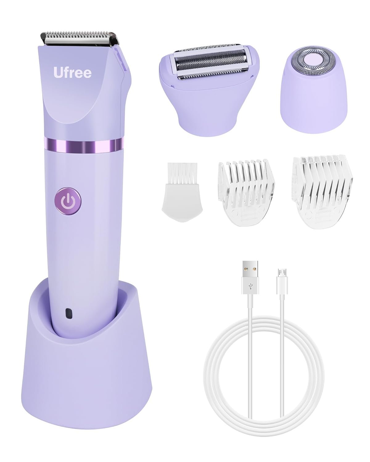 Ufree 3-in-1 Bikini Trimmer Electric Razors for Women, Gifts for Women | Ceramic Blade, IPX7 Waterproof, Lady Shaver, Travel Lock, for Face, Legs, Pubic Hair, Underarms, Body Hair Trimmer, Purple