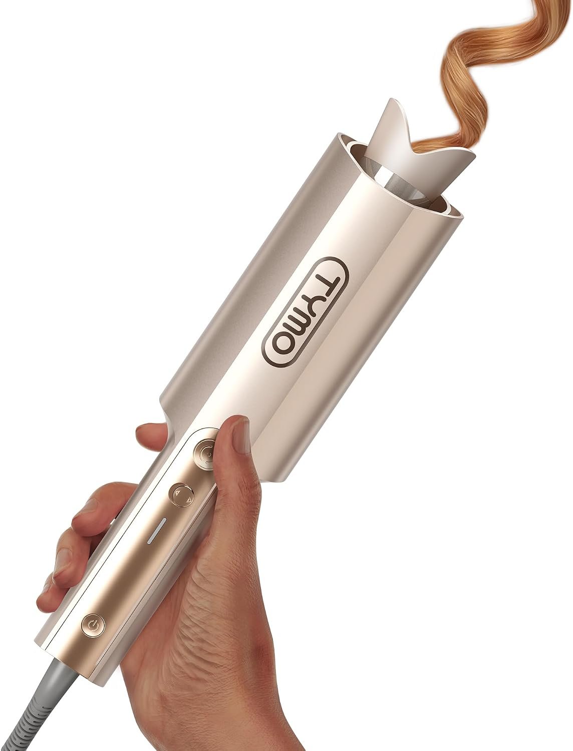 TYMO CurlPro Plus Automatic Rotating Curling Iron – Upgraded Long Barrel Curling Wand for Long Hair, Ceramic Hair Curler for Women, Anti-Scald, Tangle-Free, 600M Ionic, Dual Voltage, Gold, 1 1/2 Inch