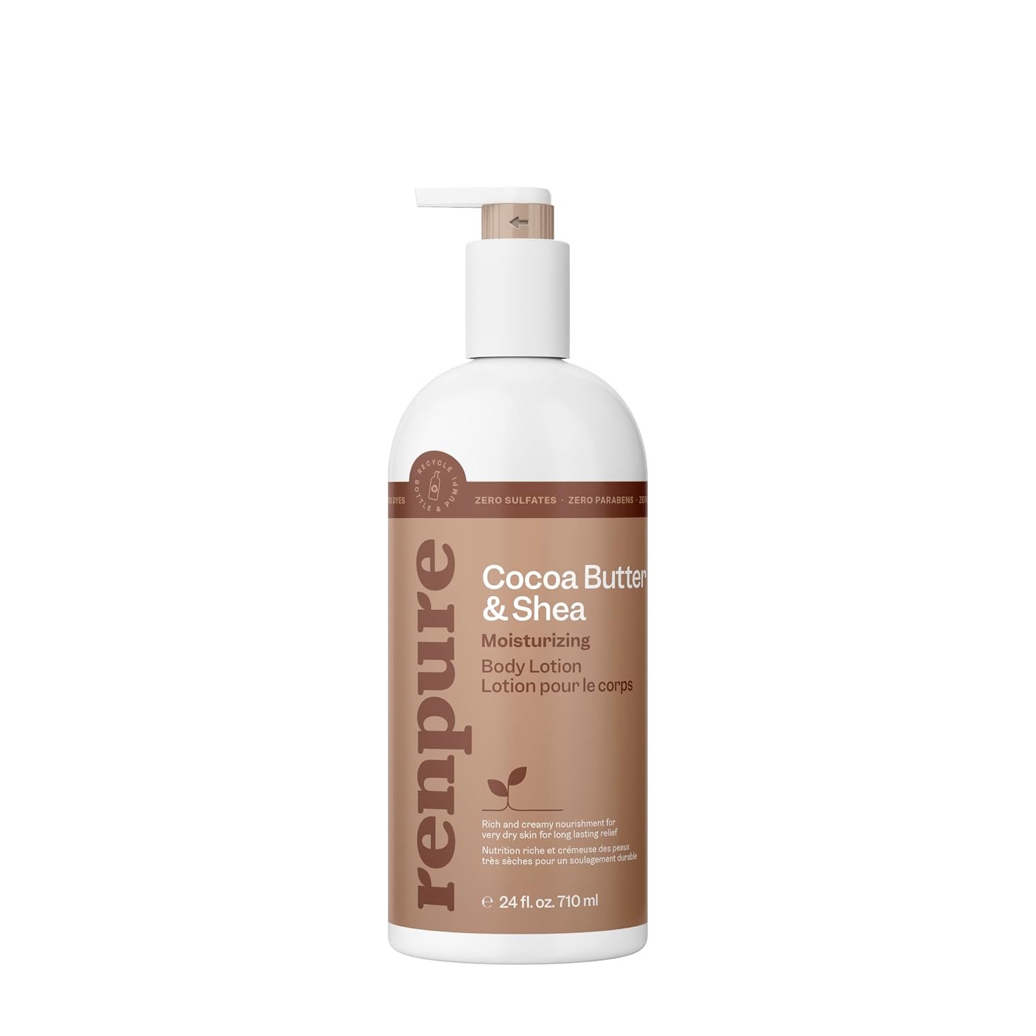 RENPURE Cocoa Butter & Shea Butter Body Lotion for Very Dry Skin, 24oz | Rich, creamy care delivers long-lasting moisture, leaving areas softer, smoother, deeply nourished, and comfortably hydrated