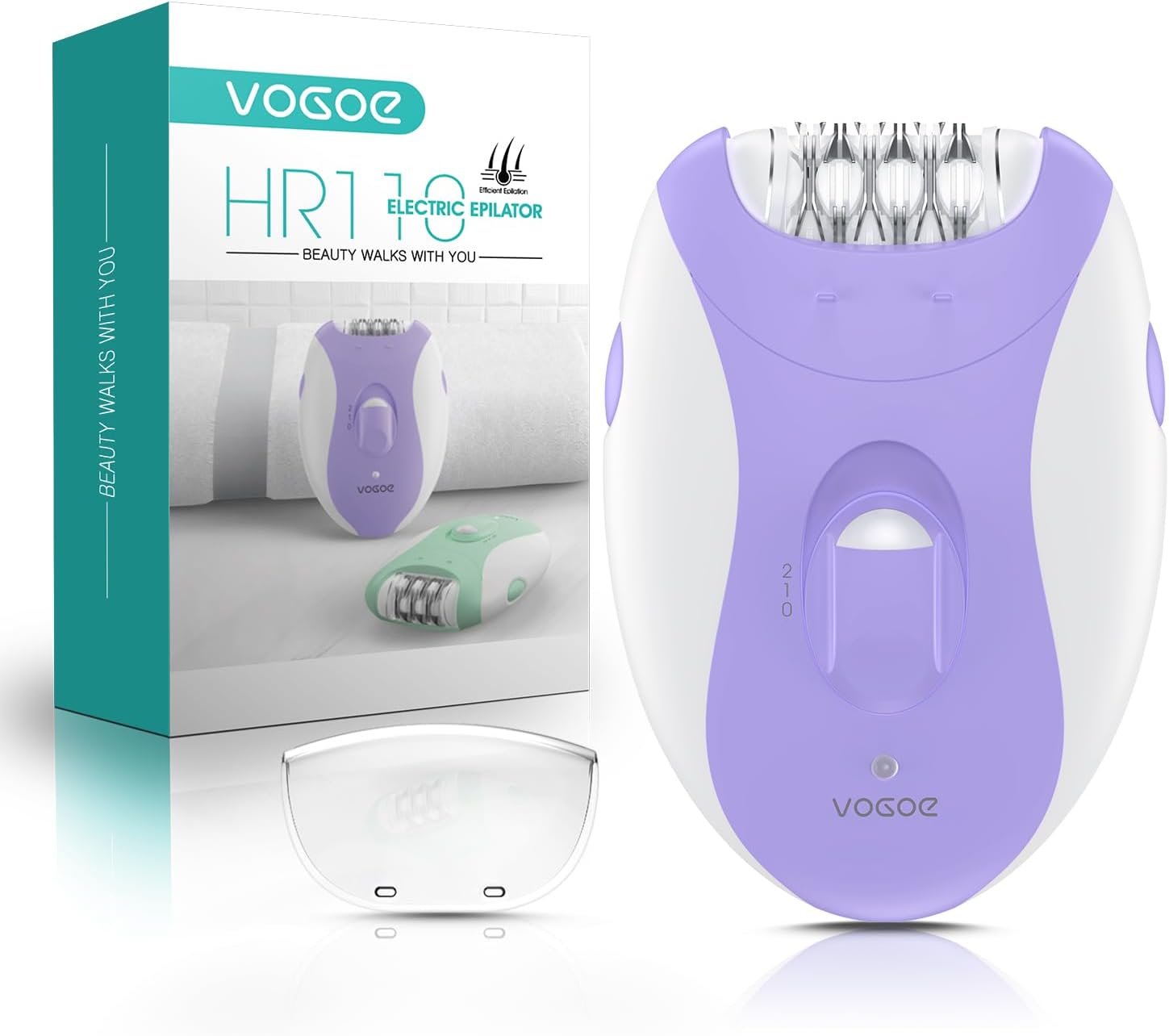 VOGOE Epilators Hair Removal for Women with LED Light for Body Face, HR110 | for Arms, Legs, Face & Bikini Epilator, Cordless and Rechargeable Razor Hair Remover with 21 Tweezers, 2 Speeds, Purple