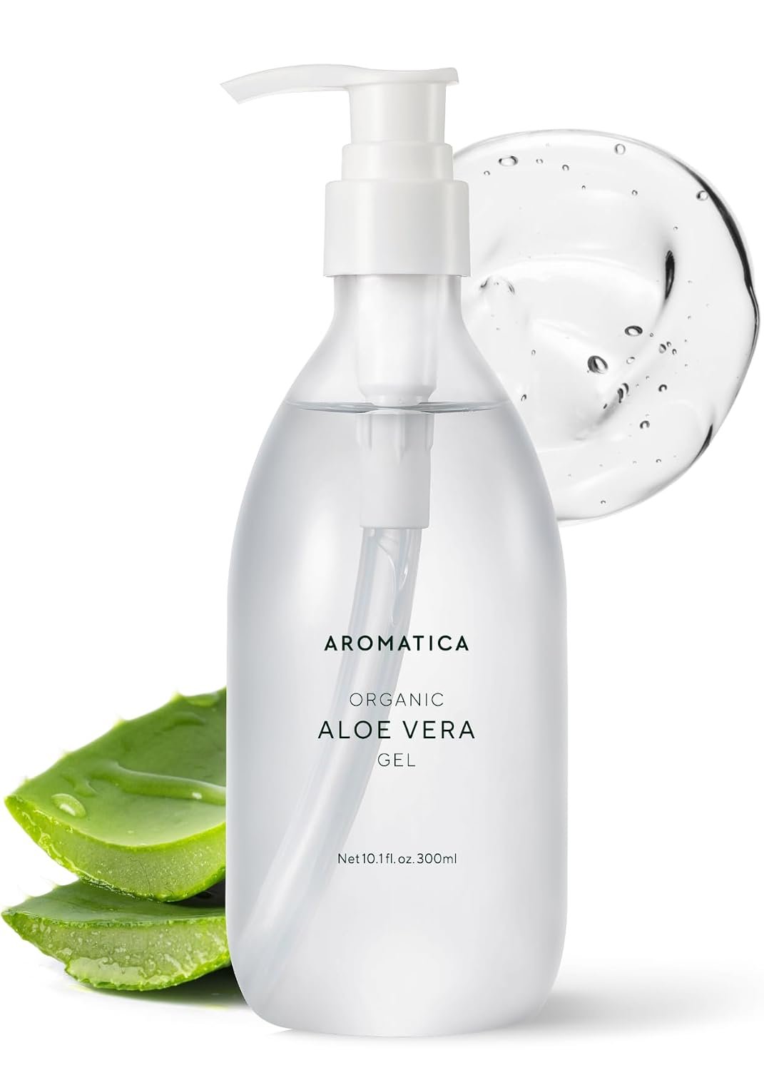 AROMATICA Organic Aloe Vera Gel (10.14oz/300ml) | After Sun Care and Sunburn Relief with Pure Aloe Vera Gel Face&Hair, Sun Burn Moisturizer EWG Verified
