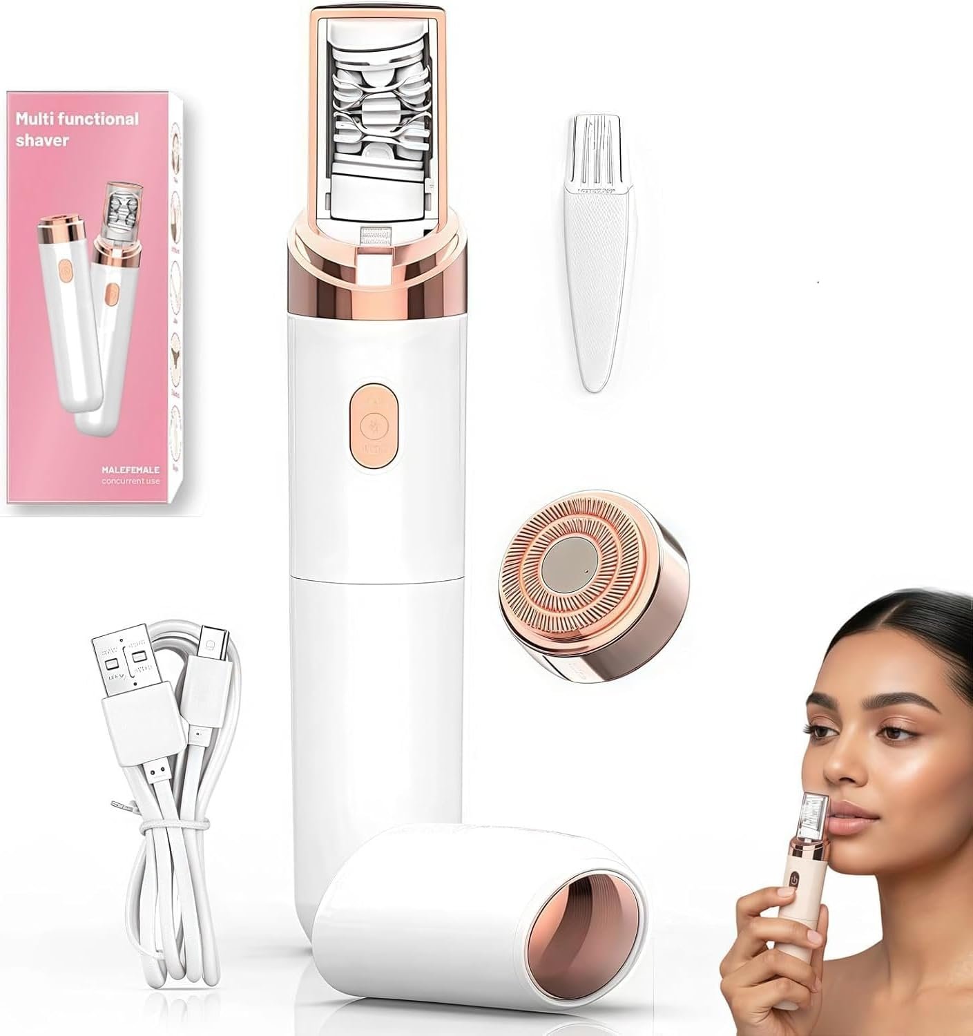Pro 3.0 Women Face Epilator – Plxuyepli 2-in-1 Gentle Root Removal for Coarse & Fine Hair,2026 New Upgrades Rechargeable Shaver Electric Depiladora for Face/Legs/Bikini Smooth Skin (White)
