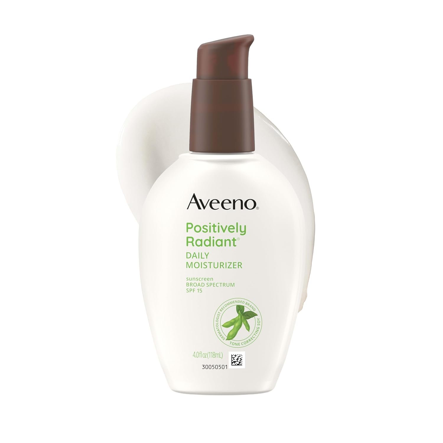 Aveeno Positively Radiant Daily Face Moisturizer with SPF 15 Sunscreen, Hydrating Face Lotion with Soy Extract to Improve Skin Tone and Texture, Hypoallergenic Formula, Oil-Free, 4 Fl Oz