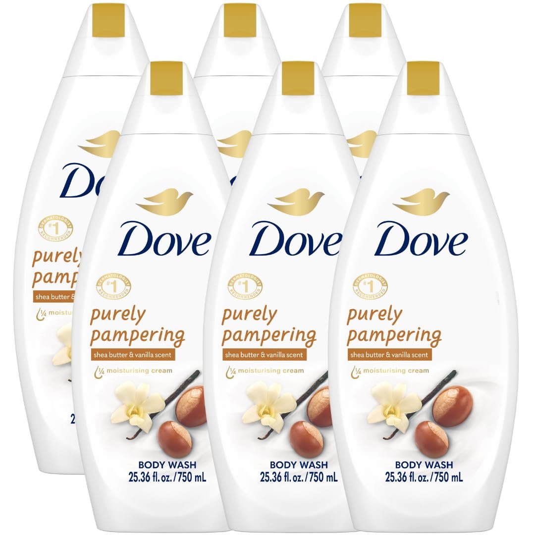 Dove Body Wash 6-Pack – Purely Pampering, Shea Butter & Warm Vanilla for Softer, Smoother Skin, 25.36 Fl Oz Ea