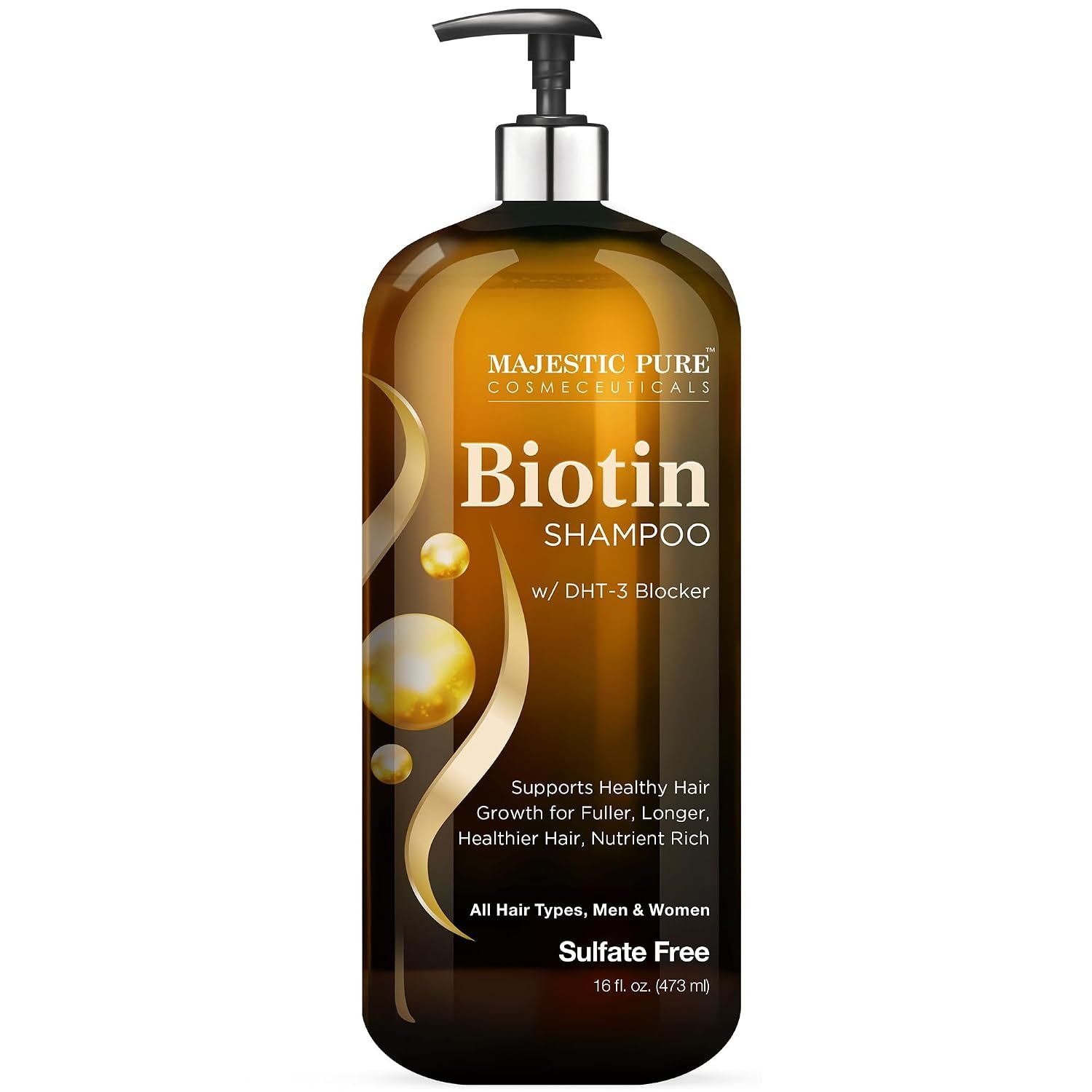Majestic Pure Biotin Volumizing Shampoo – 16 Fl Oz | Ideal for Hair Loss – with DHT-3 Blocker – Hydrating & Nourishing – Sulfate Free, for Men & Women – Thin Hair Shampoo