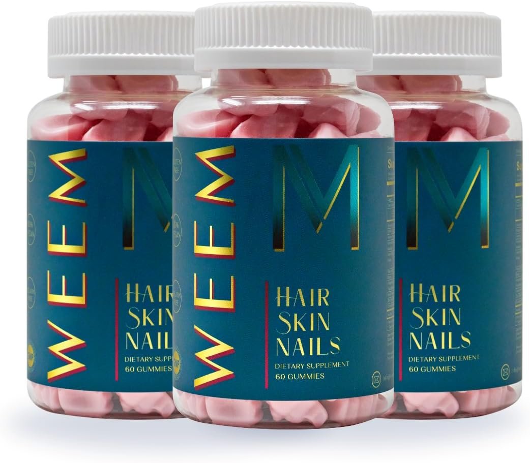 WEEM Hair Skin and Nails Gummies – Supports Healthy Hair – Vegan biotin Vitamins for Women & Men Supports Faster Hair Growth, Stronger Nails, Healthy Skin, Extra Strength (3)