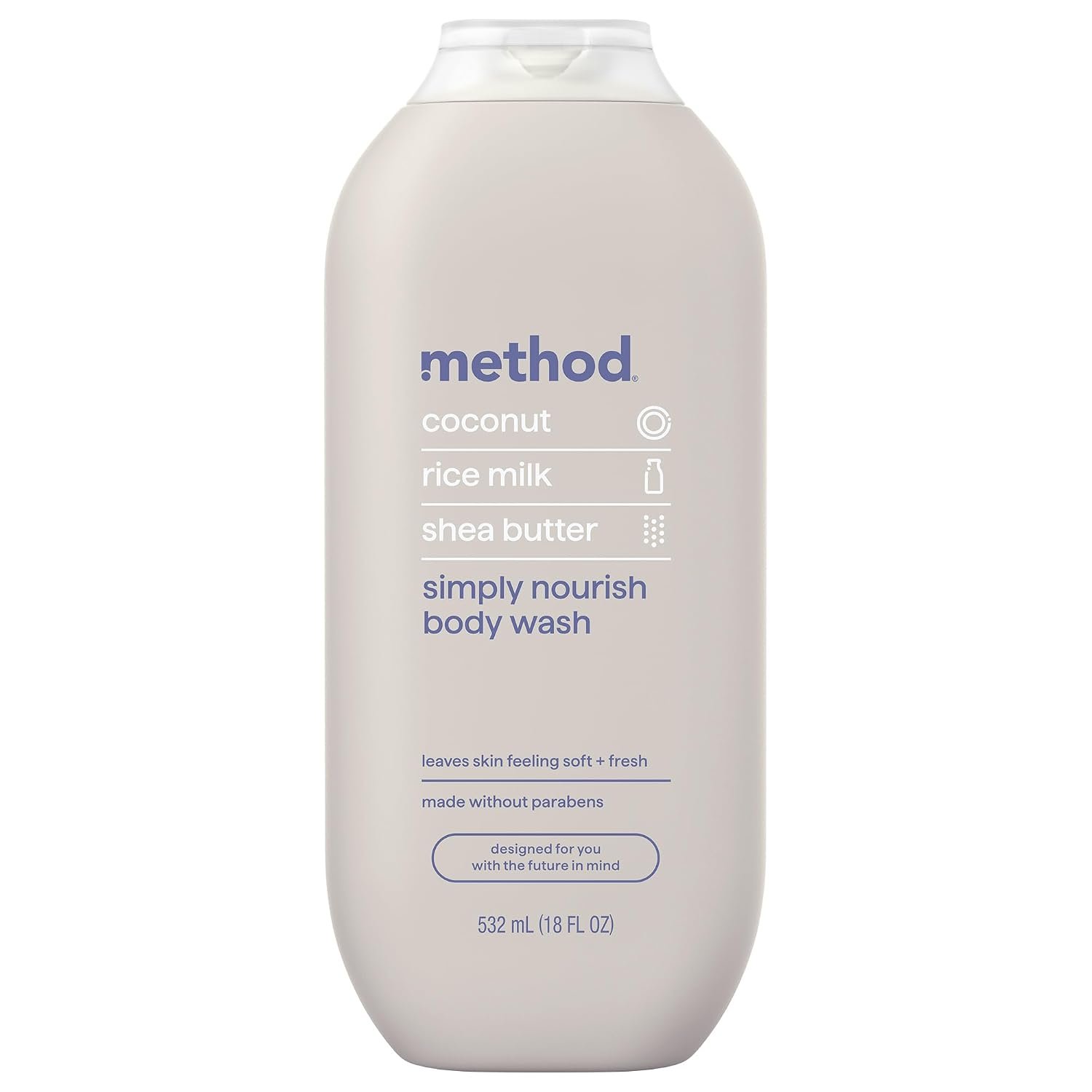 method Body Wash, Simply Nourish, 18 fl oz | Soothing Formula, Leaves Skin Feeling Soft & Moisturized, Made Without Parabens, Notes of Coconut, Rice Milk & Shea Butter