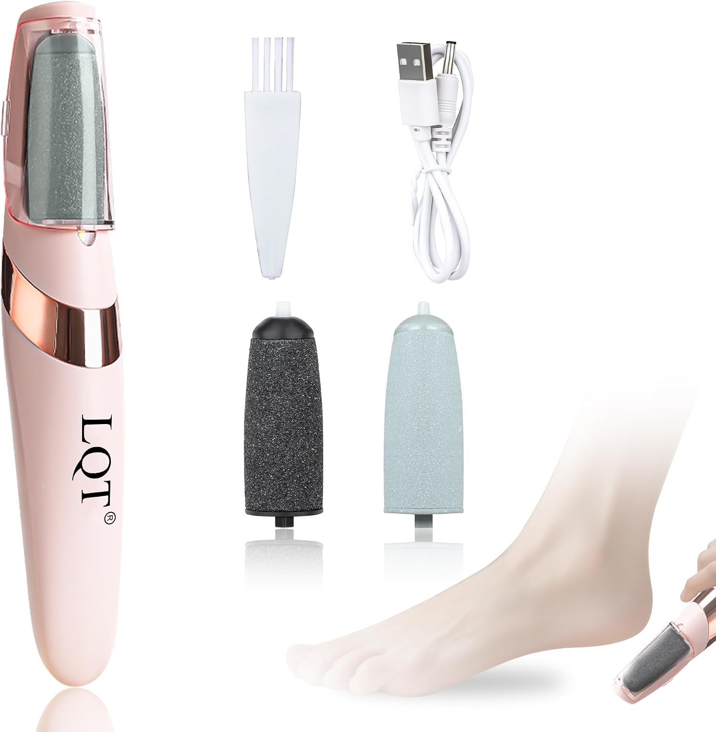 LQT® Electric Foot File – Rechargeable Callus Remover for Hard, Cracked Skin – At-Home Pedicure Kit for Smooth Feet (Men & Women) (Pink)