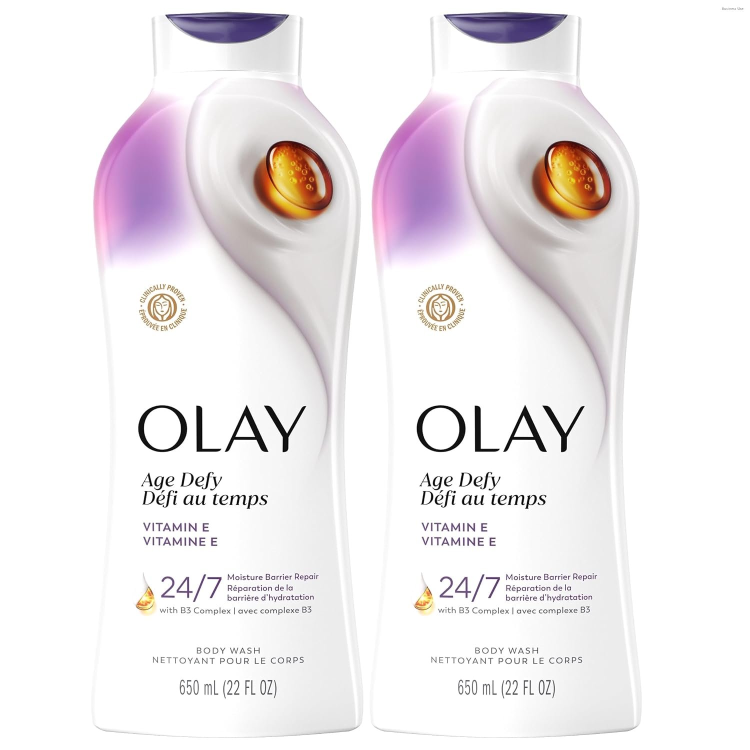 Olay Body Wash for Women, Age Defy with Vitamin E, 24/7 Moisture Barrier Repair, Hydrating & Cleansing for Visibly Soft Skin, Vitamin B3 & Hyaluronic Blend, All Skin Types, 22 fl oz (Pack of 2)
