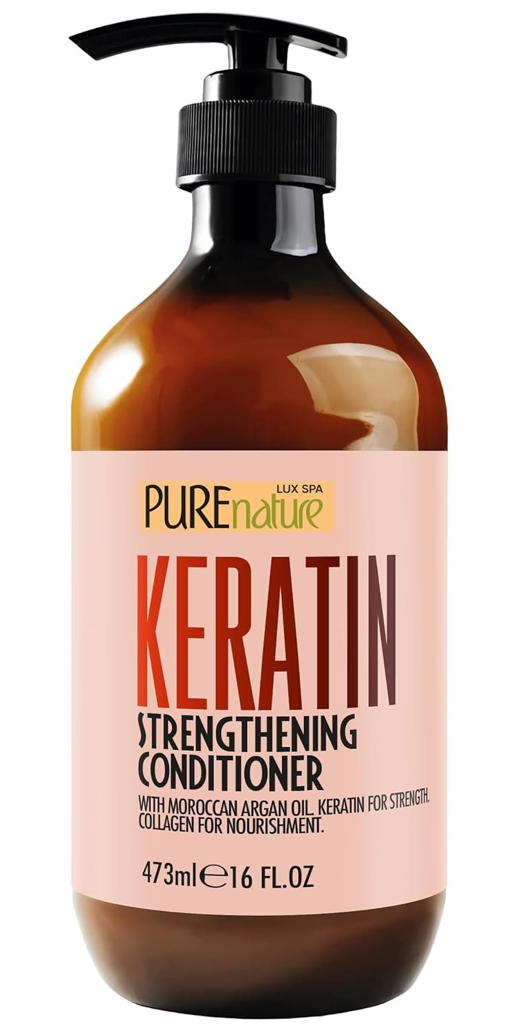 PURE NATURE LUX SPA Keratin Conditioner for Women and Men – Deep Conditioning Treatment to Repair Dry, Damaged Hair and Split Ends – Strengthening Sulfate Free Formula – 16 Fl Oz
