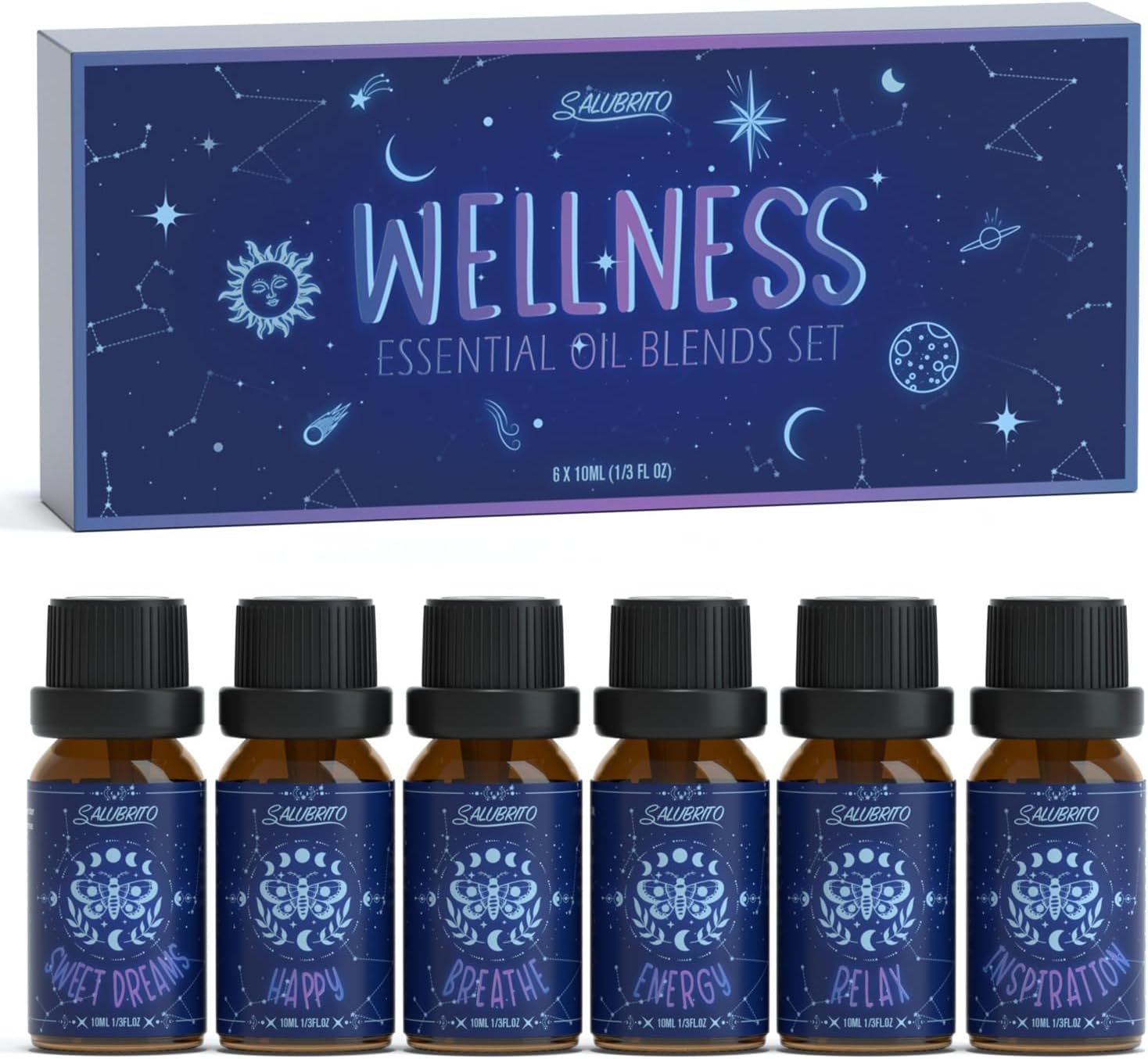 SALUBRITO Essential Oils Set, Wellness Aromatherapy Oil for Diffuser, Home, Candle, soap Making, Natural Blend Oils Gift for Women and Men, 6x10ml