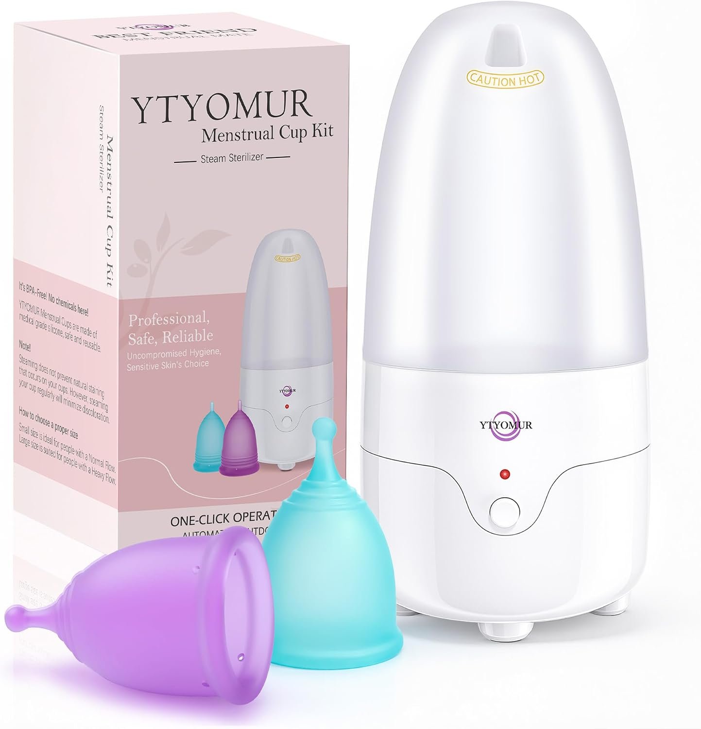 YTYOMUR Menstrual Cup Steamer Sterilizer with 2 Reusable Menstrual Cups, Upgraded Period Cups Cleaner Wash Kit