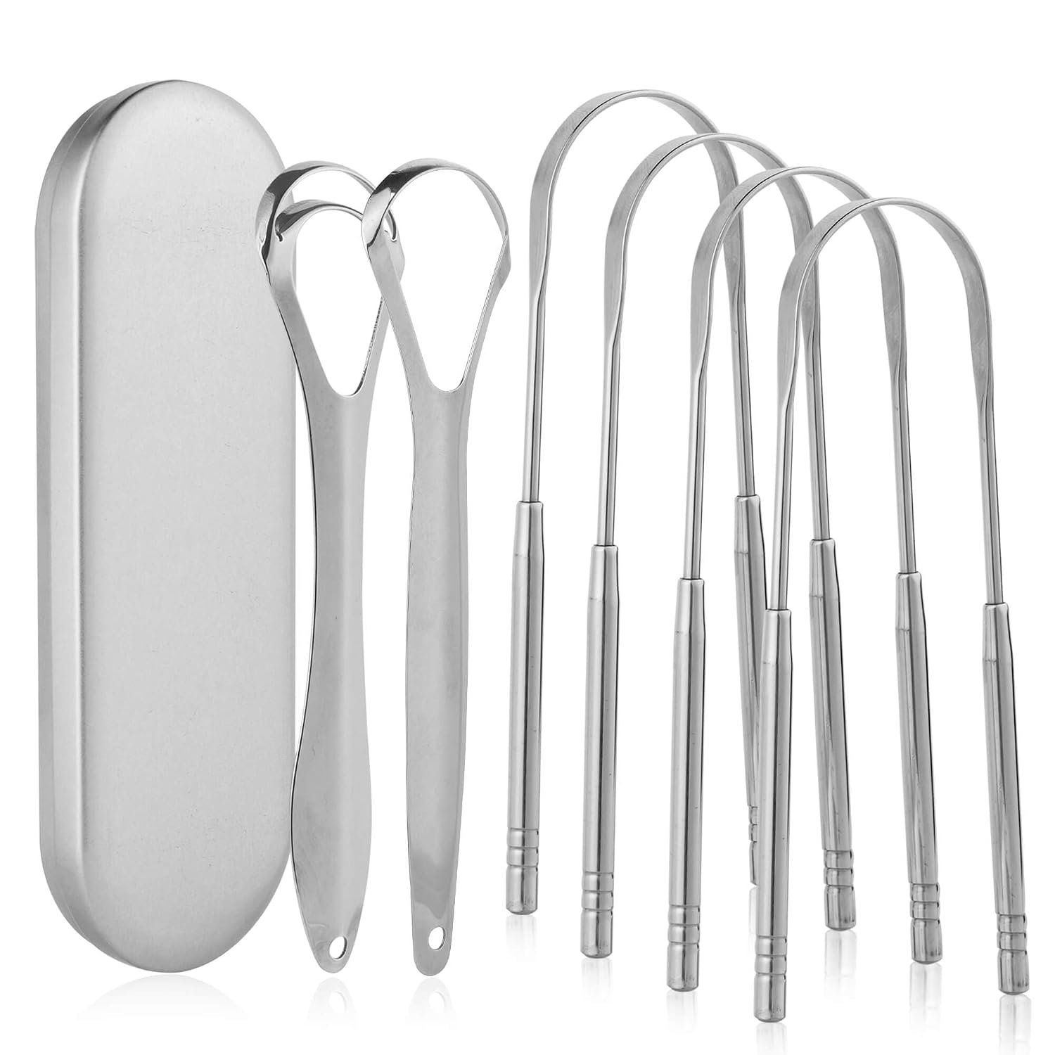 6 Pack Tongue Scraper for Adults – Reusable & Easy to Clean Tongue Scrubber with Travel Case – Medical-Grade 100% Stainless Steel Tongue Cleaner for Fresh Breath & Oral Care & Hygiene