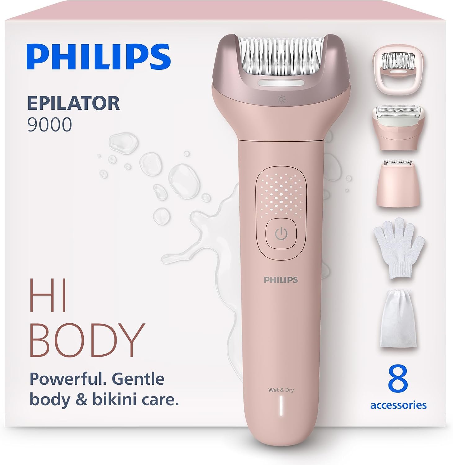 Philips Epilator Series 9000 – Cordless Wet and Dry Electric Epilator, Hair Removal for Legs, Body and Bikini, with ProGuide, 8 Accessories, 60 min. Runtime, Model BRE717/00