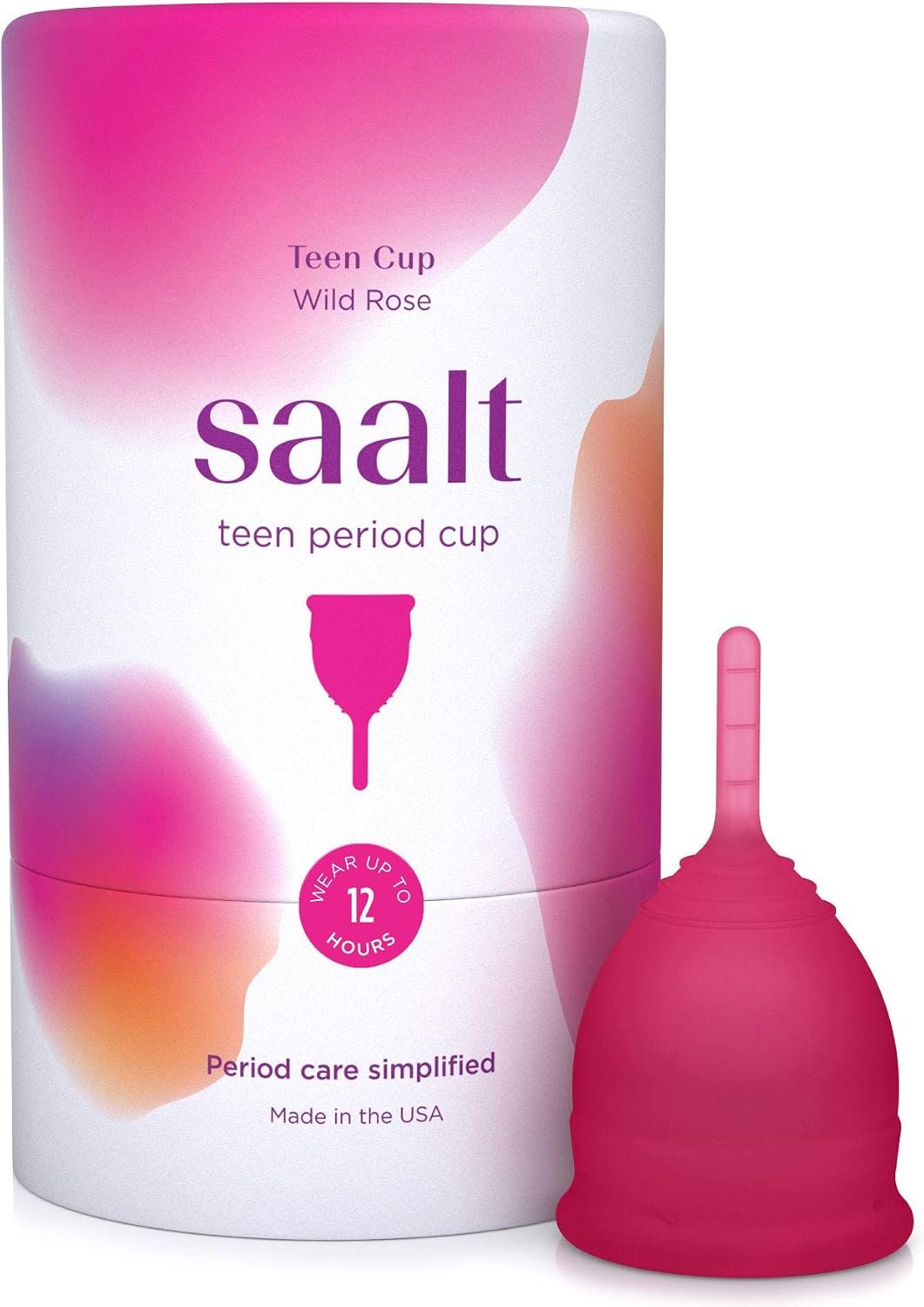 Saalt Teen Menstrual Cup, Reusable Period Cup | Comfortable Reusable Menstrual Cup with Leak-Free Protection Up to 12 Hours, BPA and Latex Free, Wild Rose