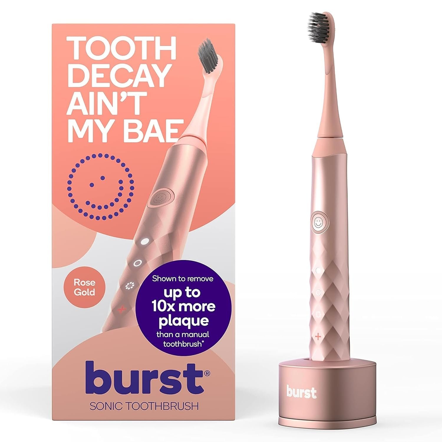 Burst Original Sonic Electric Toothbrush for Adults (Rose Gold) | Rechargeable Electric Sonic Toothbrush | Deep Clean Stain & Plaque Removal | 3 Modes: Teeth Whitening, Sensitive & Massage