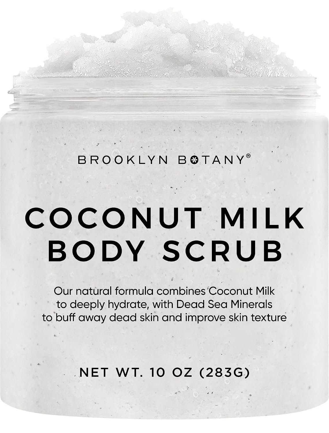 Brooklyn Botany Coconut Milk Body Scrub – Moisturizing and Exfoliating Body, Face, Hand, Foot Scrub – Fights Stretch Marks, Fine Lines, Wrinkles – Great Gifts for Women & Men – 10 oz