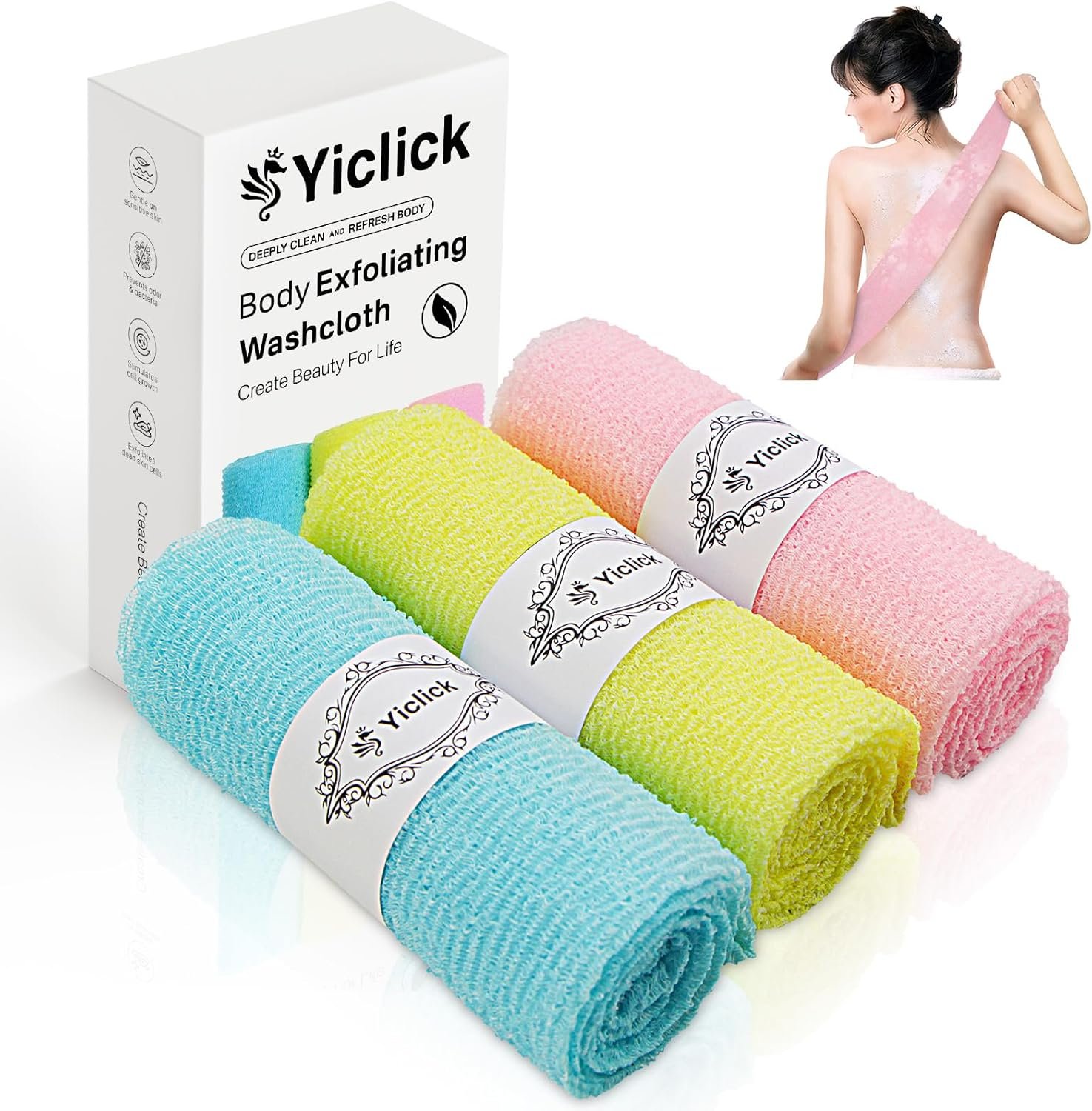 Exfoliating Washcloth Towel, Exfoliating Body Scrubber, Back Scrubber for Shower Bath Washer, Japanese Exfoliating Wash Cloth, Korean Body Scrubber Exfoliator, Body Scrub Loofah Luffa Colors