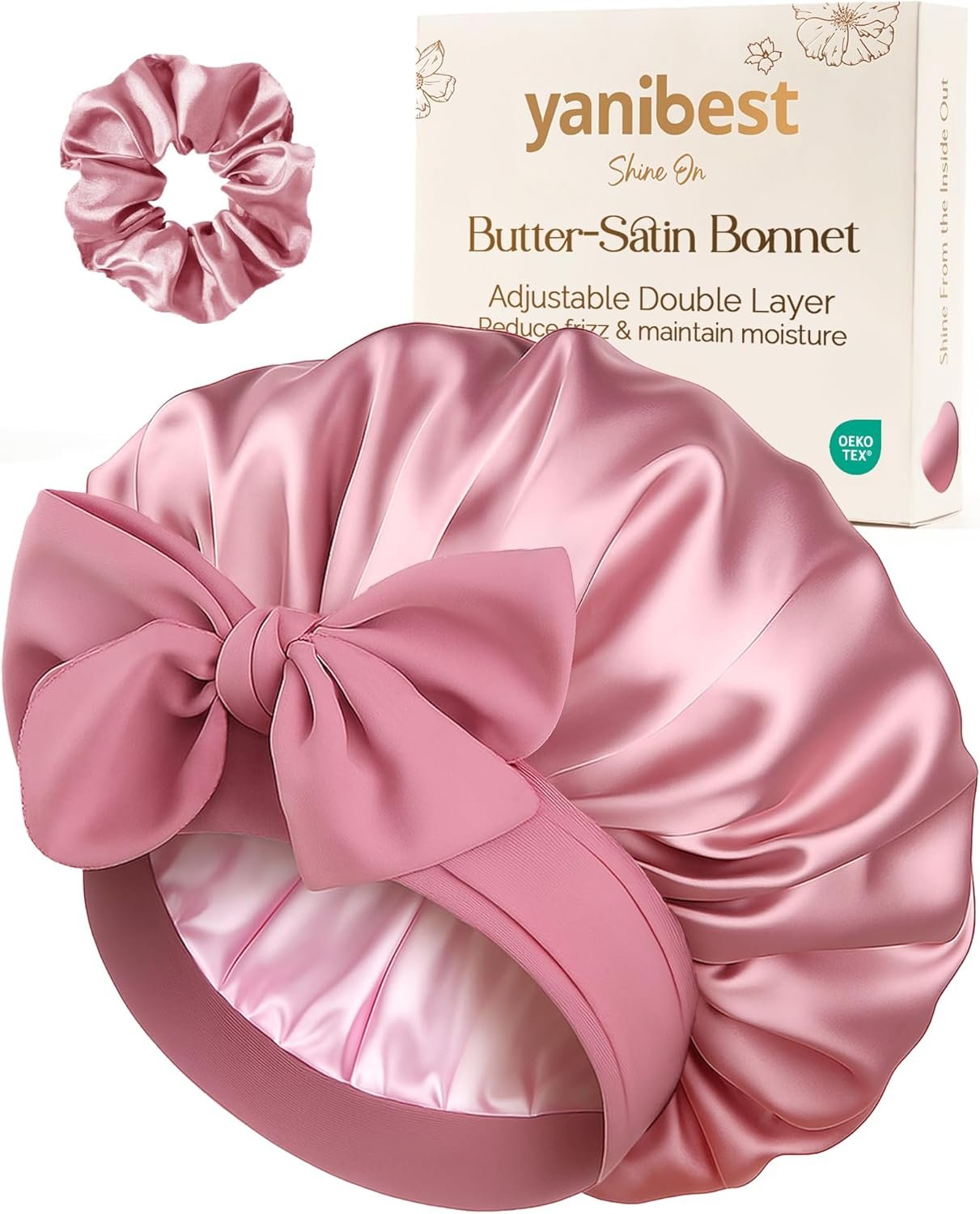 YANIBEST Adjustable Double Layer Satin Bonnet for Sleeping to Reduce frizz | Silk Feeling, Hair Bonnet, Elastic Tie, Reduce Breakage, Control Frizz, Keep Hair Smooth, Curly Natural, Braids Hair