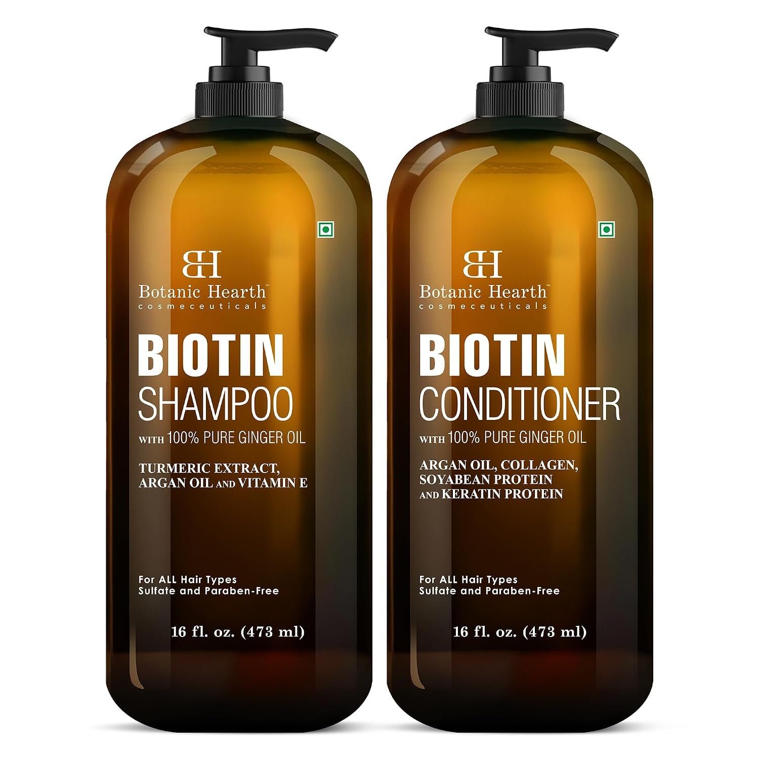 Botanic Hearth Biotin Shampoo and Conditioner Set – with Ginger Oil & Keratin for Hair Loss and Thinning Hair for Men and Women – Sulfate Free, 16 fl oz each