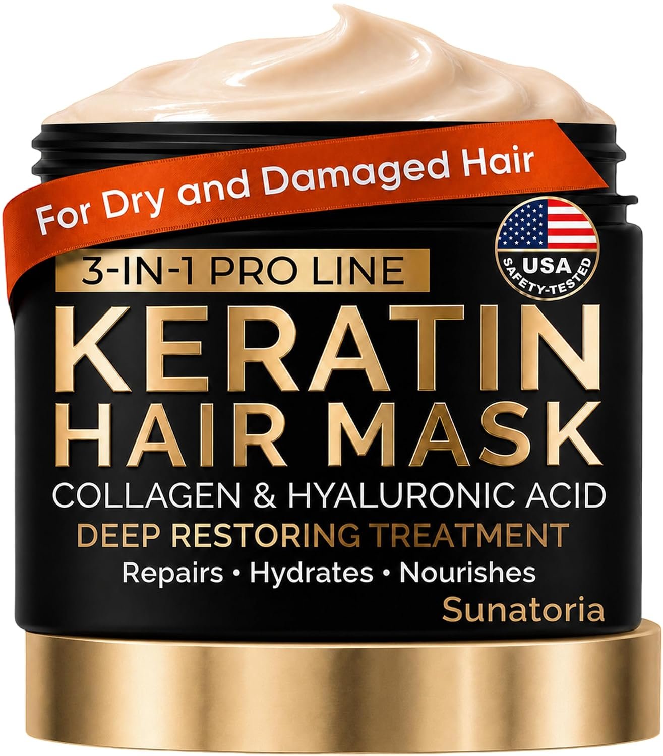 SUNATORIA Keratin Hair Mask – Deep Repair for Dry, Damaged Hair – Hydrolyzed Keratin, Hyaluronic Acid, Argan Oil and Collagen – Sulfate-Free, Paraben-Free | 8.5 fl oz