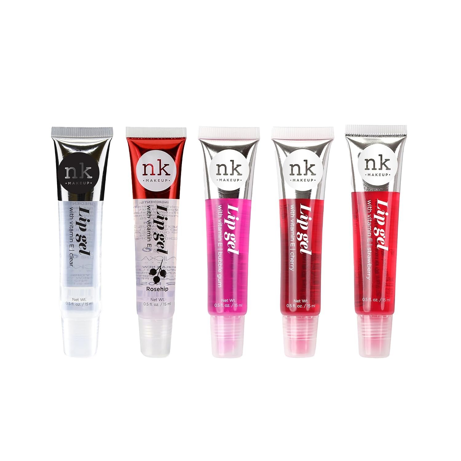 NICKA K NEW YORK, Hydrating Lip Gel Set, Assorted, Vitamin E, 5-Pack
