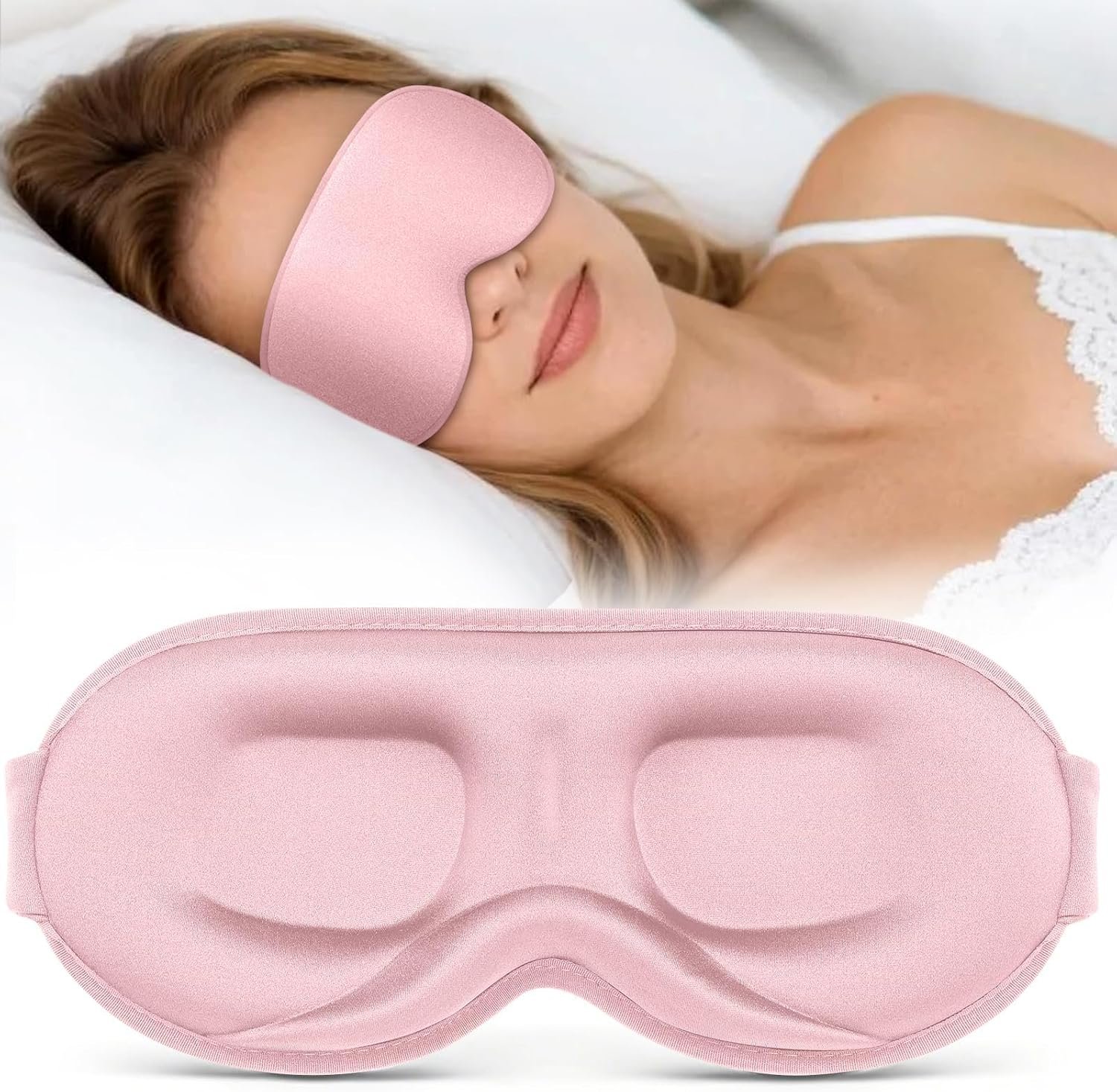 Vynix® Sleep Mask for Women Men – 100% Blackout Eye Masks for Sleep – 3D Soft Sleeping Mask for Side Sleepers – Zero Pressure Lash Extensions Eye Cover Shade for Airplane Travel Essentials, Pink