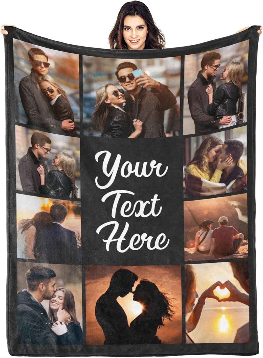 Printwoo Custom Blanket with Picture Text Customized Throw Personalized, Customizable, Photo Blankets Customize Gifts for Mom, Dad, Couple, Girlfriend, Boyfriend, Wife, Husband, D10 Photos-1