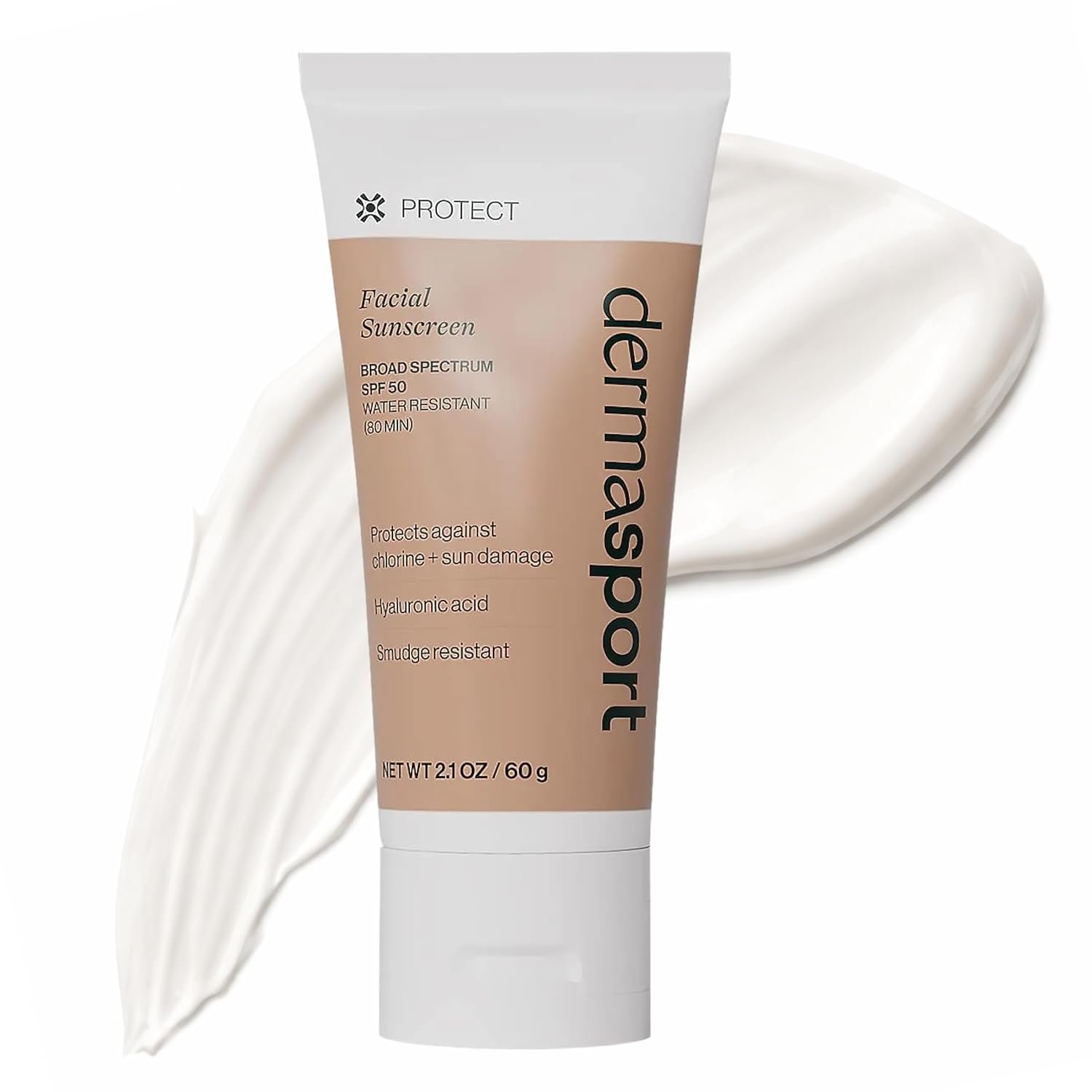 Dermasport SPF 50 Face Sunscreen for Athletes, Zinc Oxide, Reef-Safe | Broad Spectrum SPF 50 Protection, Non-Greasy & Oil-Free, Water/Sweat Resistant 80 Min, Resists Chlorine, Sport-Ready