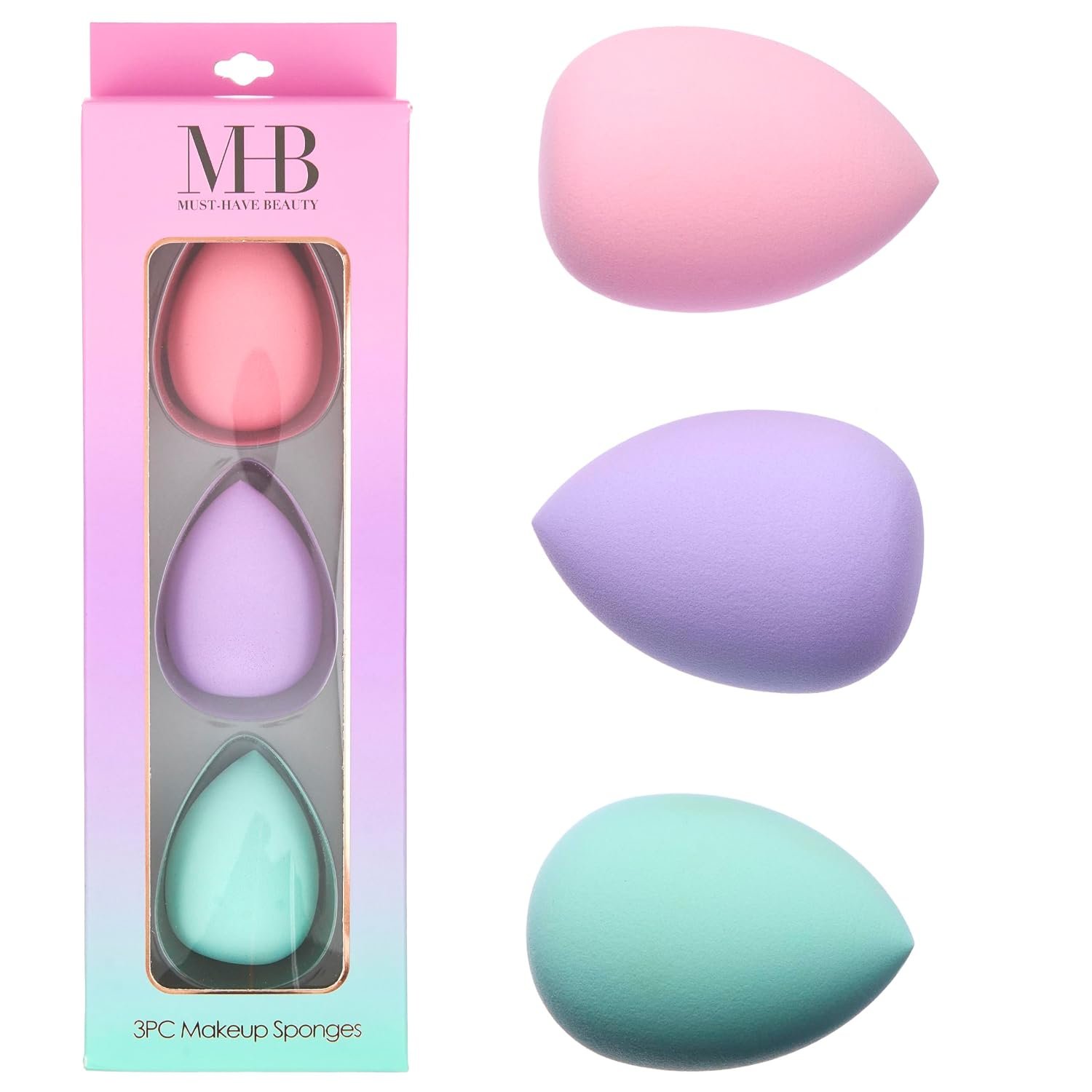 3pc Pastel Makeup Sponge Set – Beauty Blender for Foundation, Blush | Beauty Blender for Foundation, Blush, Concealer, Eyeshadow, Contour & Highlighter. Soft Cosmetic Sponge Value Pack for Women
