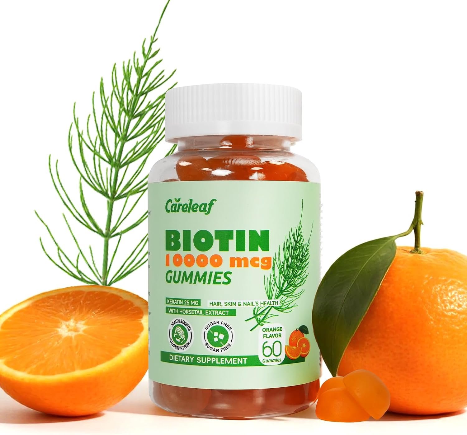 Biotin 10000mcg Gummies, Hair Growth Gummies with Biotin/Collagen/Keratin, Hair Vitamins for Fuller Hair, Stronger Nails, Glowing Skin, Beauty Support for Women, 60 Count, Orange Flavor