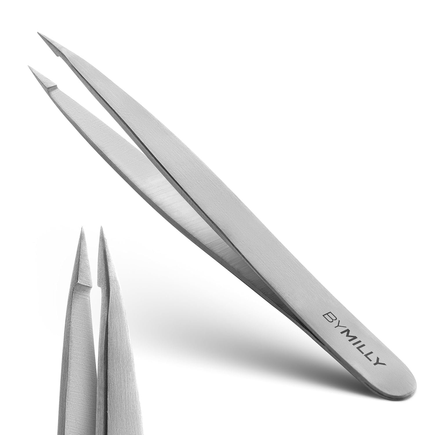 Pointed Tweezers | High Carbon Stainless Steel Needle Nose | Fine Point Precision Hair Removal | Perfectly Aligned & Hand-Filed Sharp | Silver