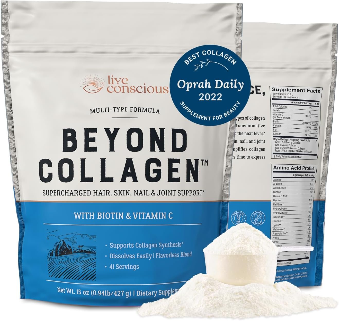 Live Conscious Beyond Collagen Powder for Women & Men w/Biotin & Vitamin C