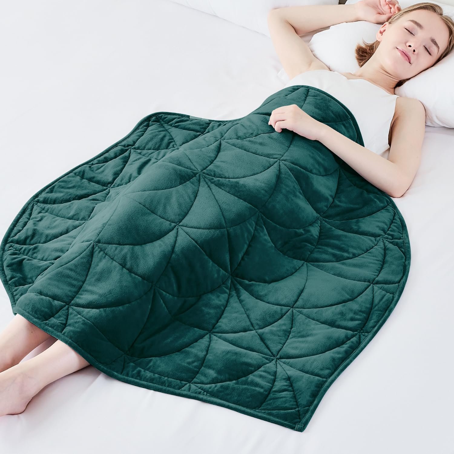 Weighted Lap Blanket 7 lbs for Adults, Small Weighted Blanket, 40″ x 52″ | Luxury Soft Leaf-Shaped Forest Green Blanket, Compact Portable Weighted Lap Pad for Relaxation, Sleeping, Travel, All-Season