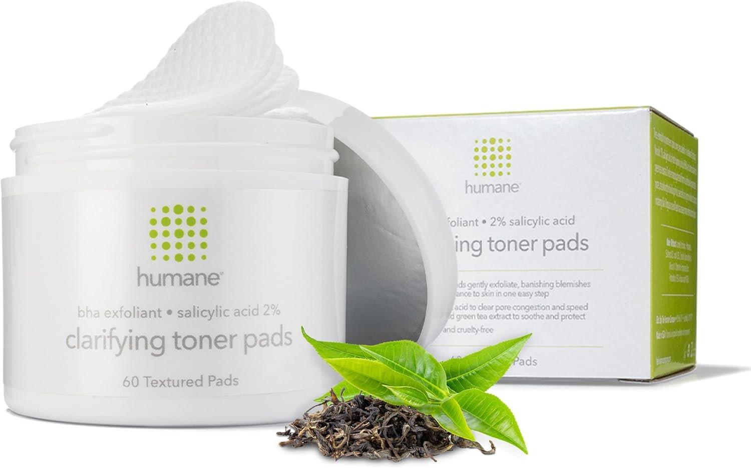 Humane Clarifying Toner Pads for Face – 2% BHA Liquid Salicylic Acid | Pore Minimizer and Face Exfoliator – Gentle for All Skin Types – Removes Excess Oil, Dead Skin Cells, and Grime – 4 Ounce
