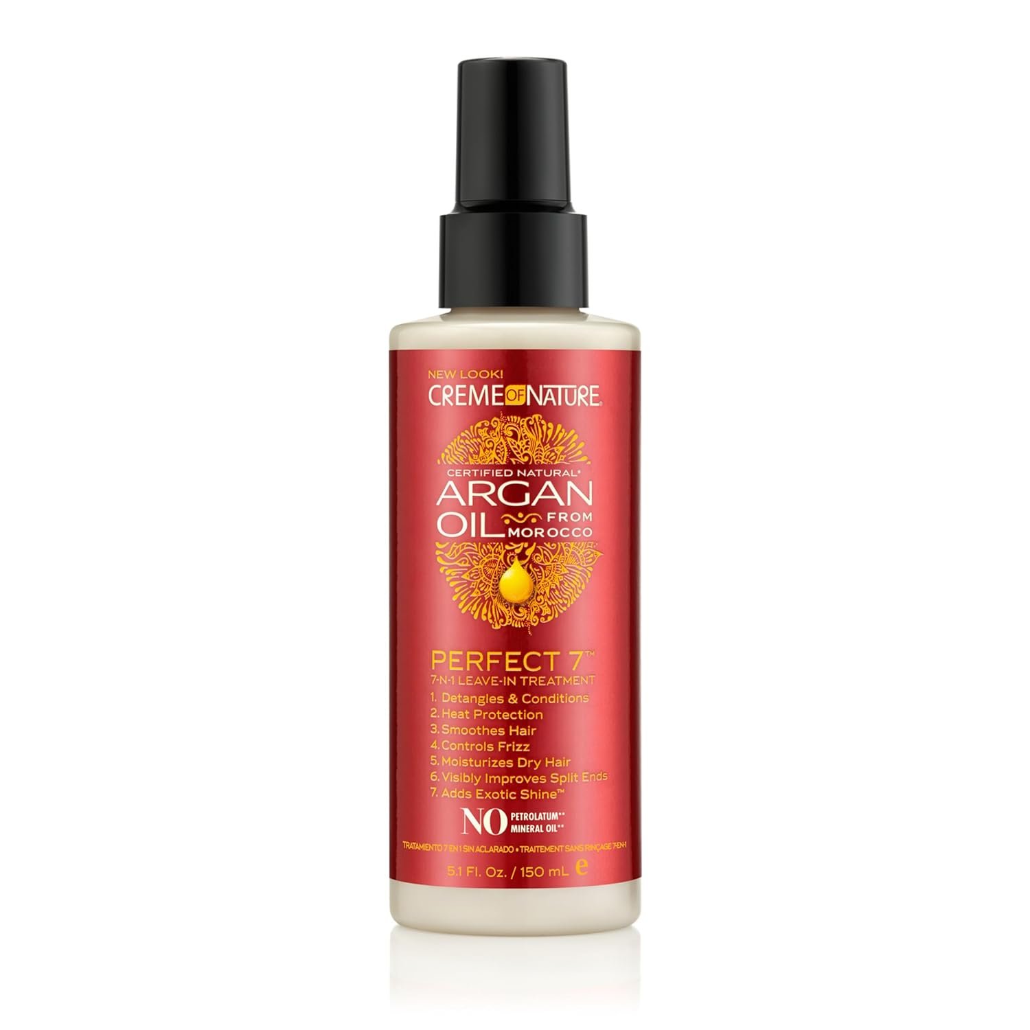 Creme of Nature Perfect 7™ Leave-In Treatment, 7-in-1 Spray For Frizz-Control, Protects From Heat and Detangles, Infused with Argan Oil, 5.1 fl oz