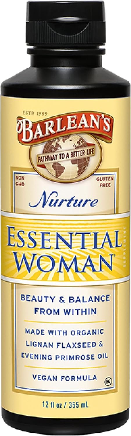 Barlean’s Organic Oils, The Essential Woman, 12-Ounce Bottle | Flax & evening primrose oils, Omega 3-6-9 with GLA, Non-GMO, Gluten-free, Supports women’s hormone balance & skin
