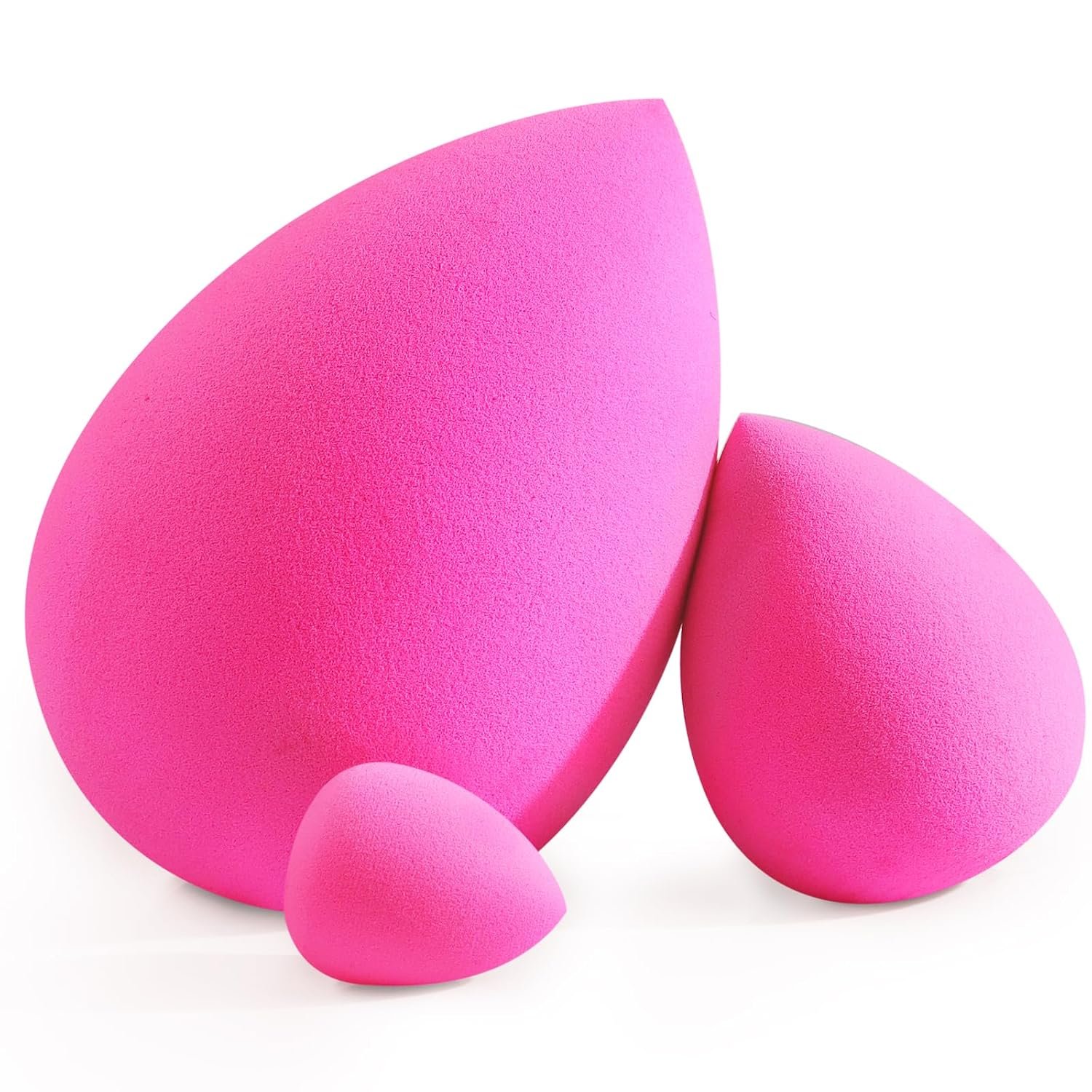 BEAKEY Makeup Sponge Trio Set, 3 Sizes Large Mini Standard | Soft and Bouncy Touch, Beauty Sponges Blender in Rose Pink, Powder Cream and Liquid Blending, Latex Free