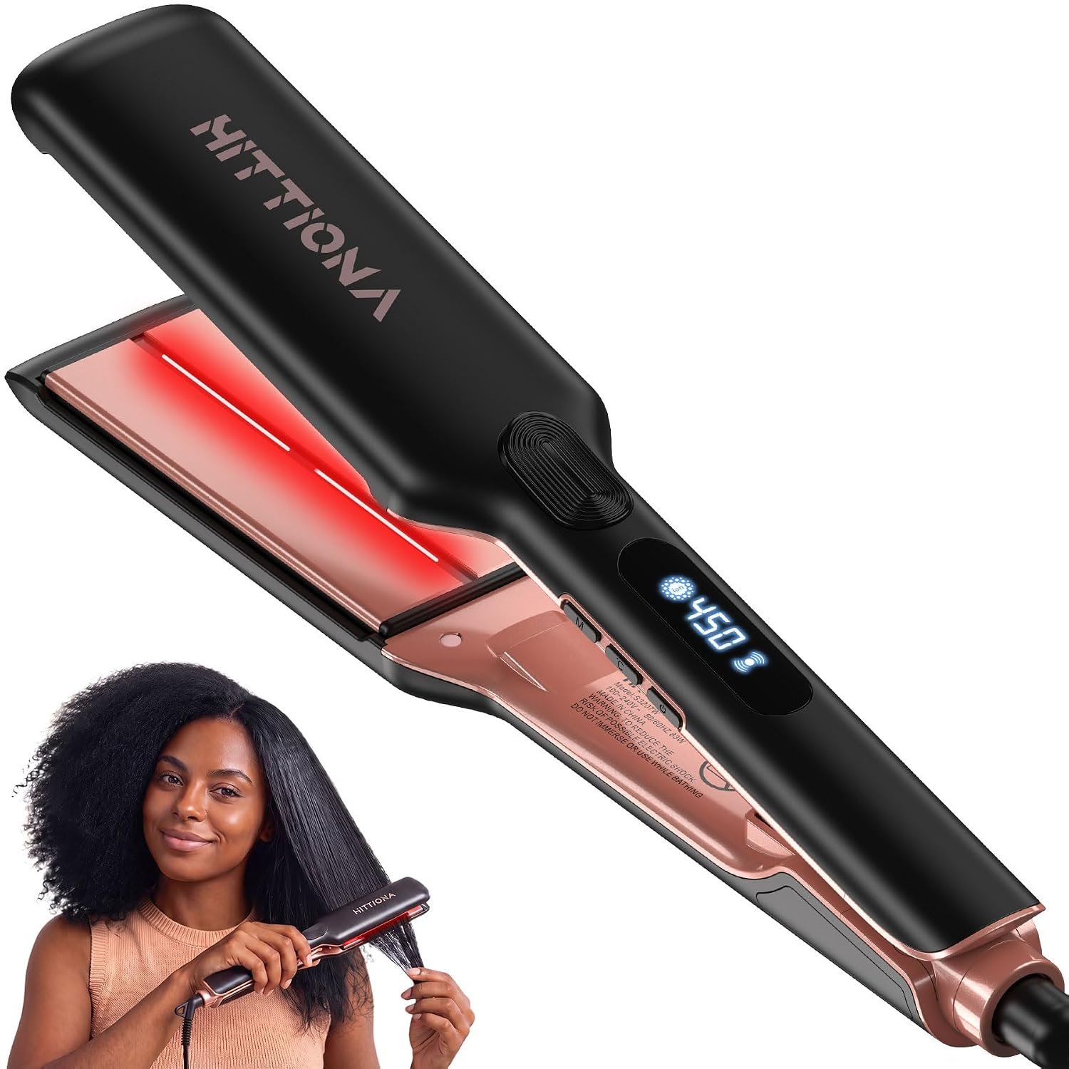 HITTIONA 1.75” Wide Plate Ceramic Hair Straightener for Women, Thick Hair | Infrared Ionic Hair Straightener and Sonic Vibration, Anti-Frizz Styling, 5s Fast Heat-Up, At-Home Silk Press For Long Hair